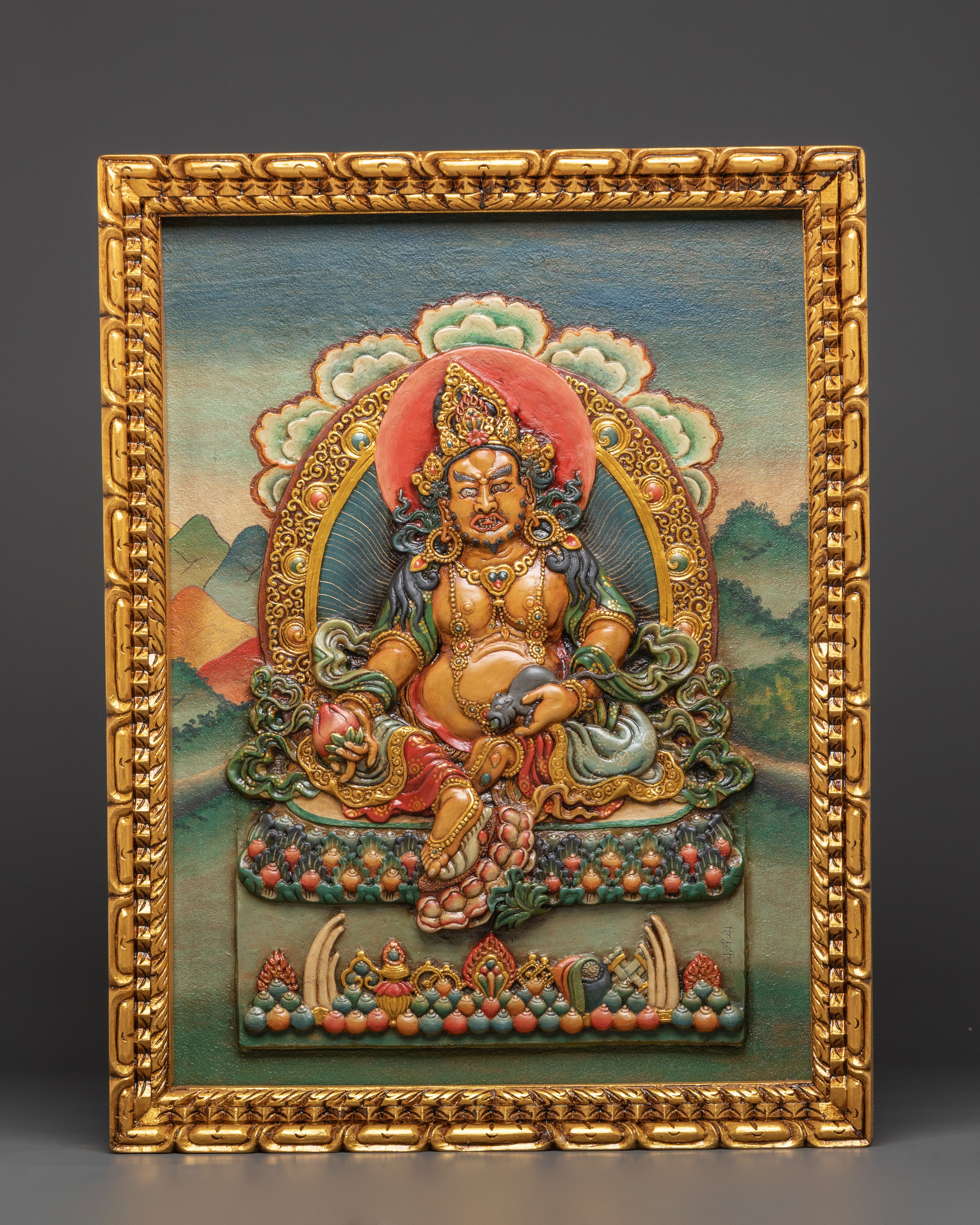 Tibetan Dzambhala Relief Art Wall Hanging | Spiritual Wealth & Prosperity Wall Art