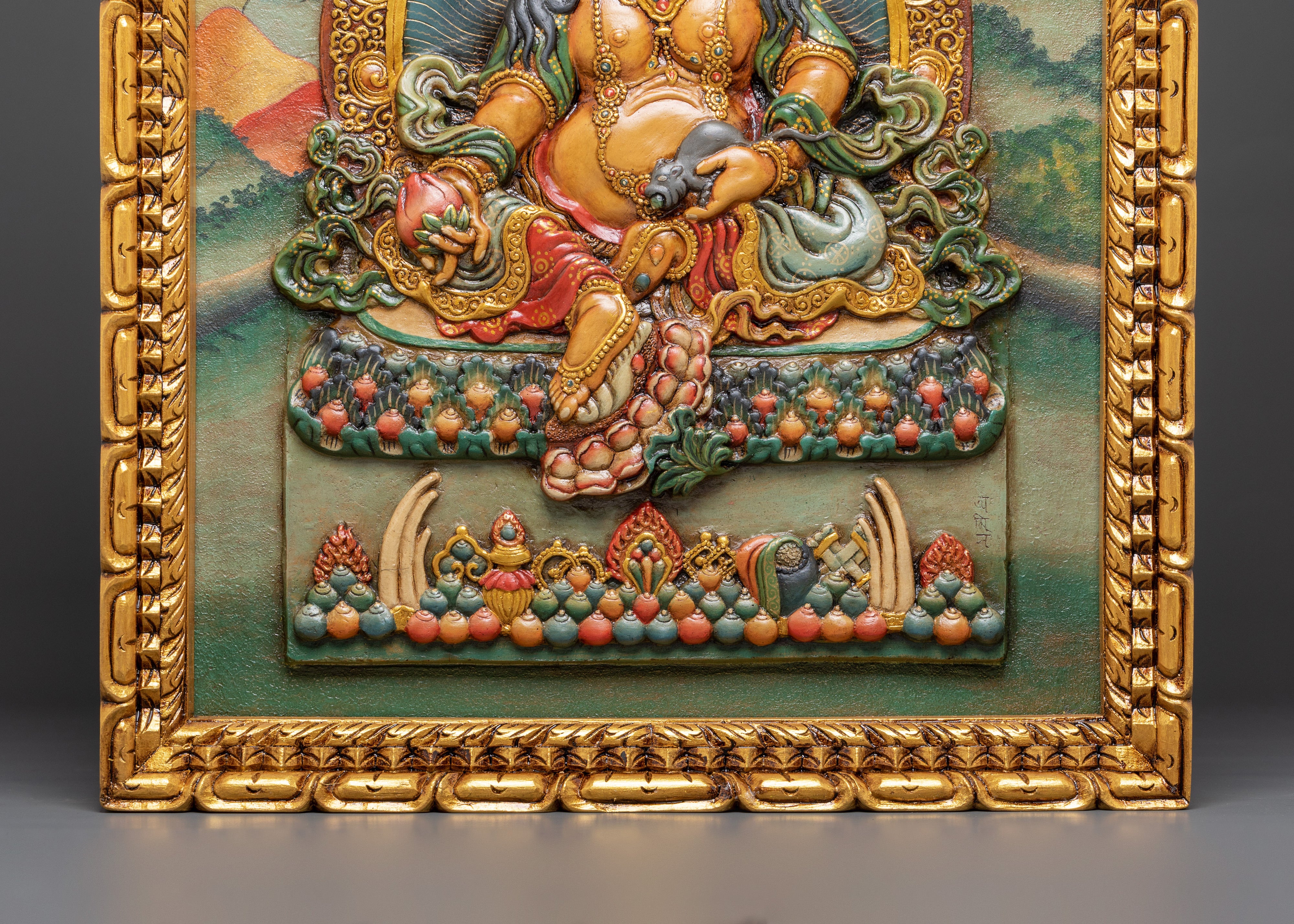 Tibetan Dzambhala Relief Art Wall Hanging | Spiritual Wealth & Prosperity Wall Art