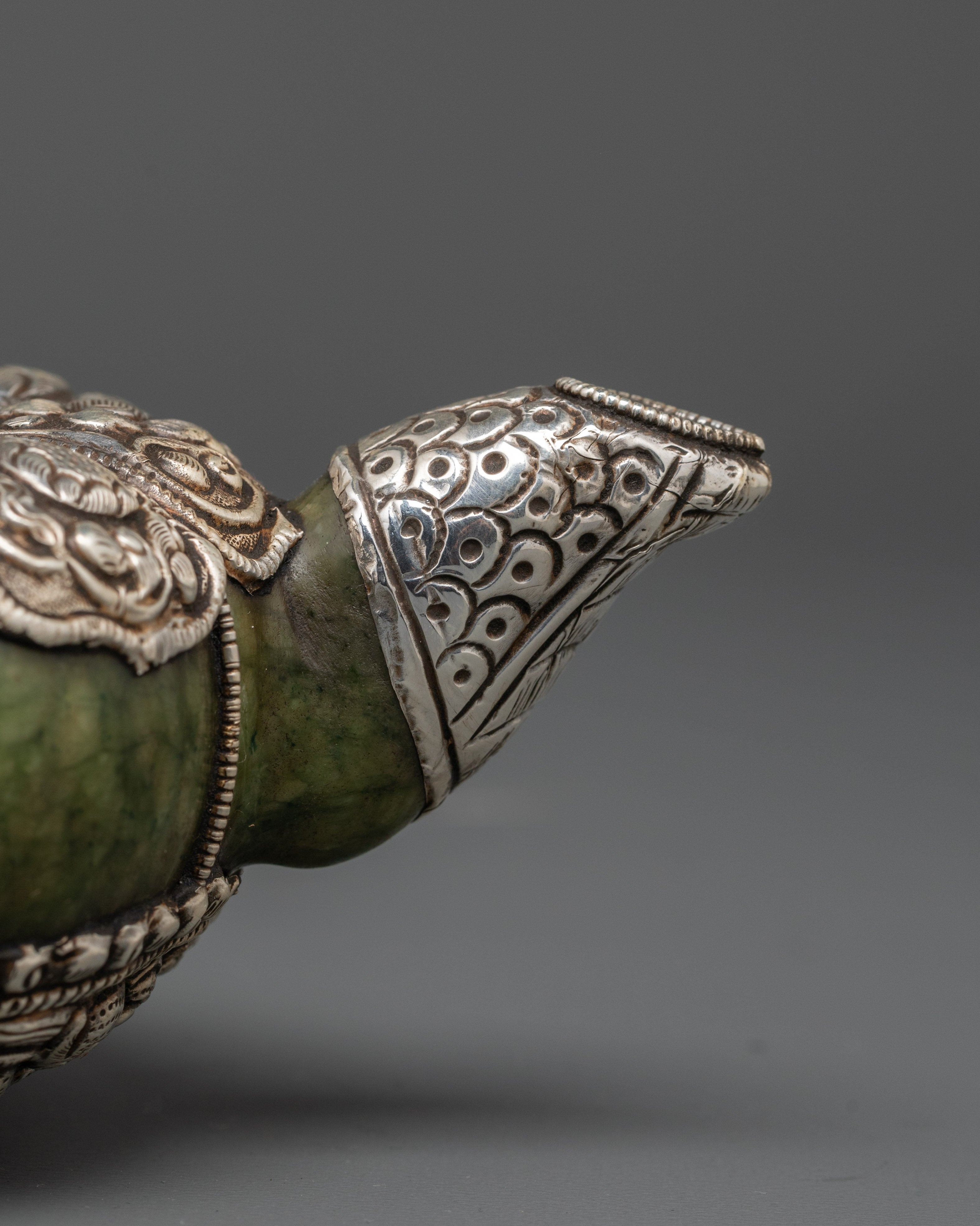 Handcrafted Tibetan Teapot & Offering Bowl Set | Green Jade & Silver Tea Set
