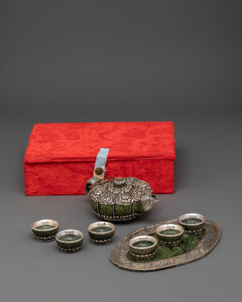 Handcrafted Tibetan Teapot and Offering Bowl Set