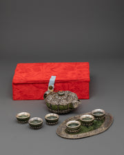 Handcrafted Tibetan Teapot & Offering Bowl Set