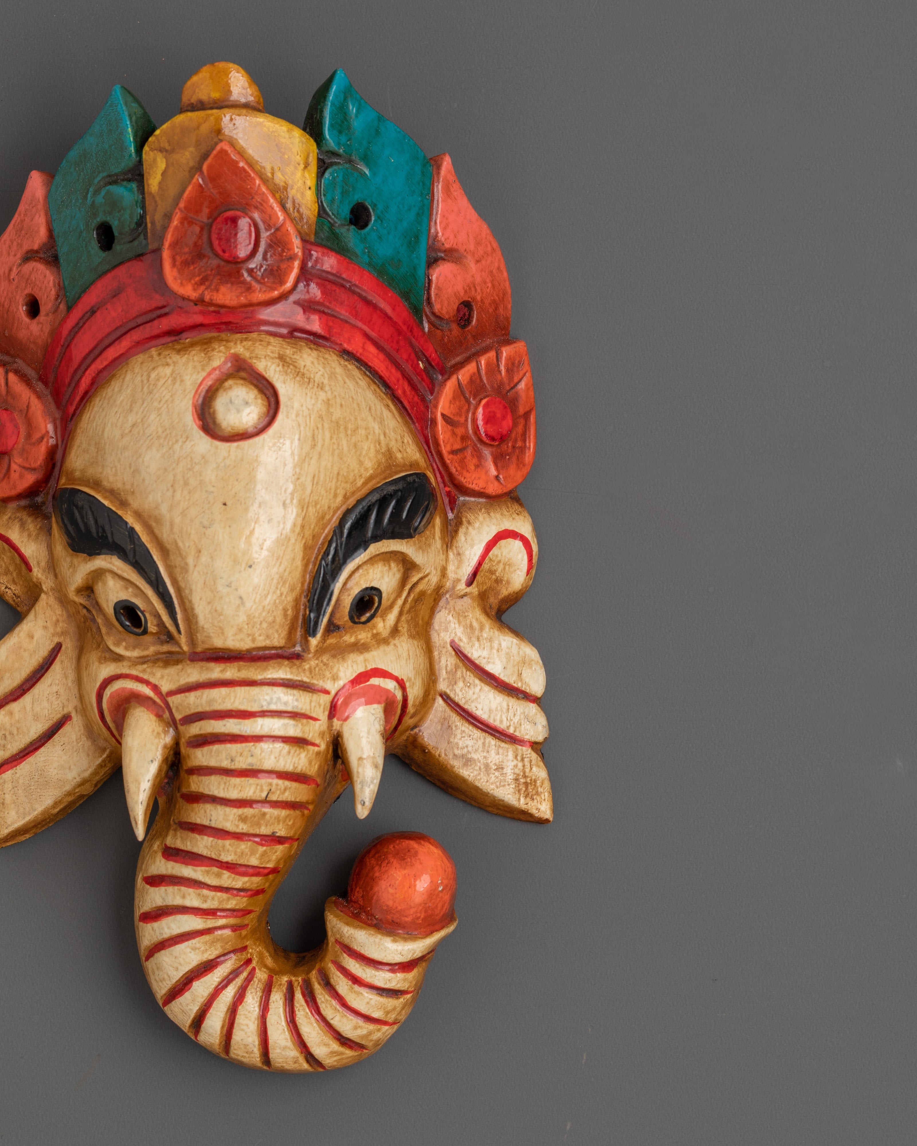Handcrafted Ganesha Wall Mask in Wood | Ganesh Home Blessing