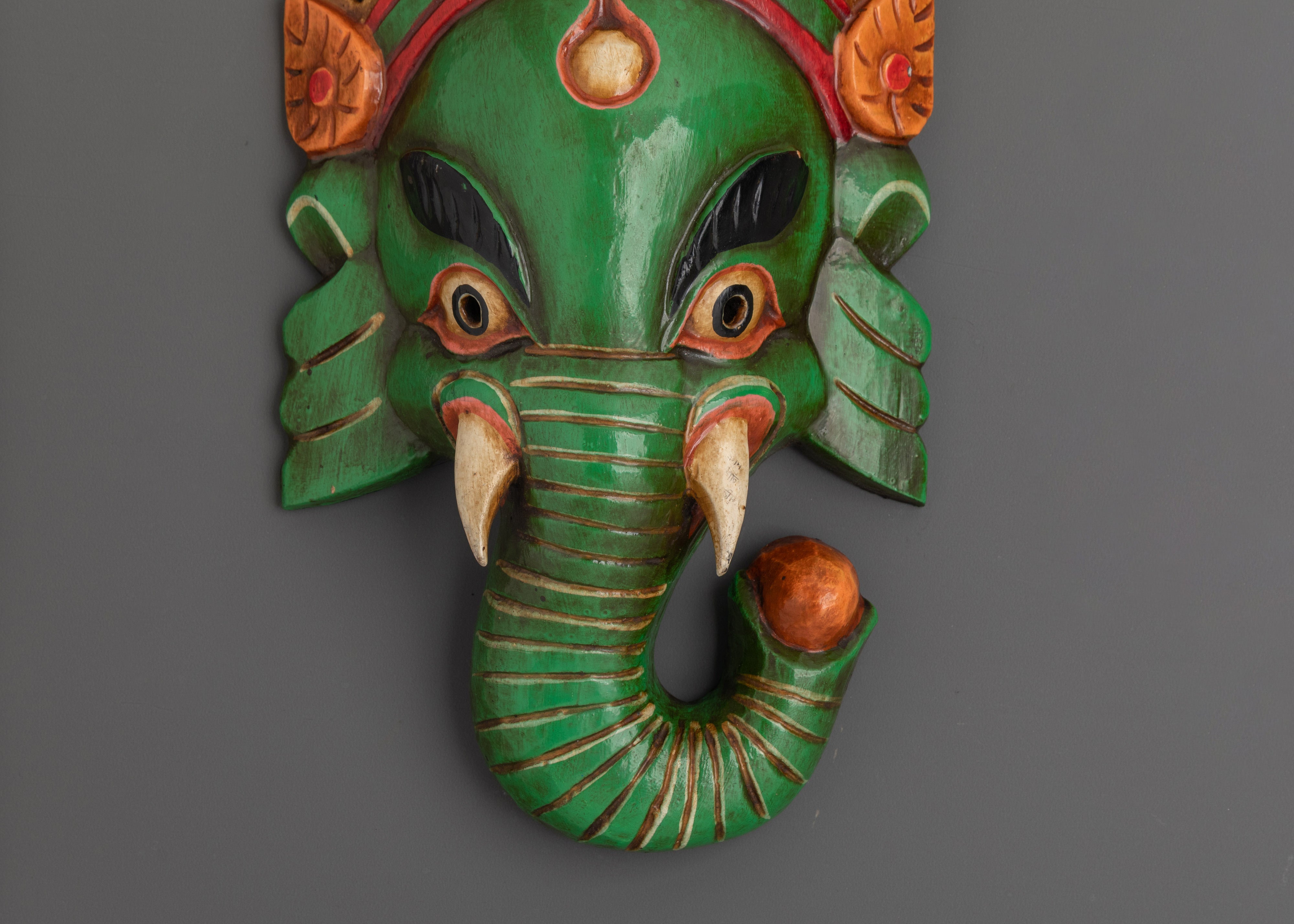 Wooden Ganesh Mask Wall Hanging | Elephant Deity Home Decor