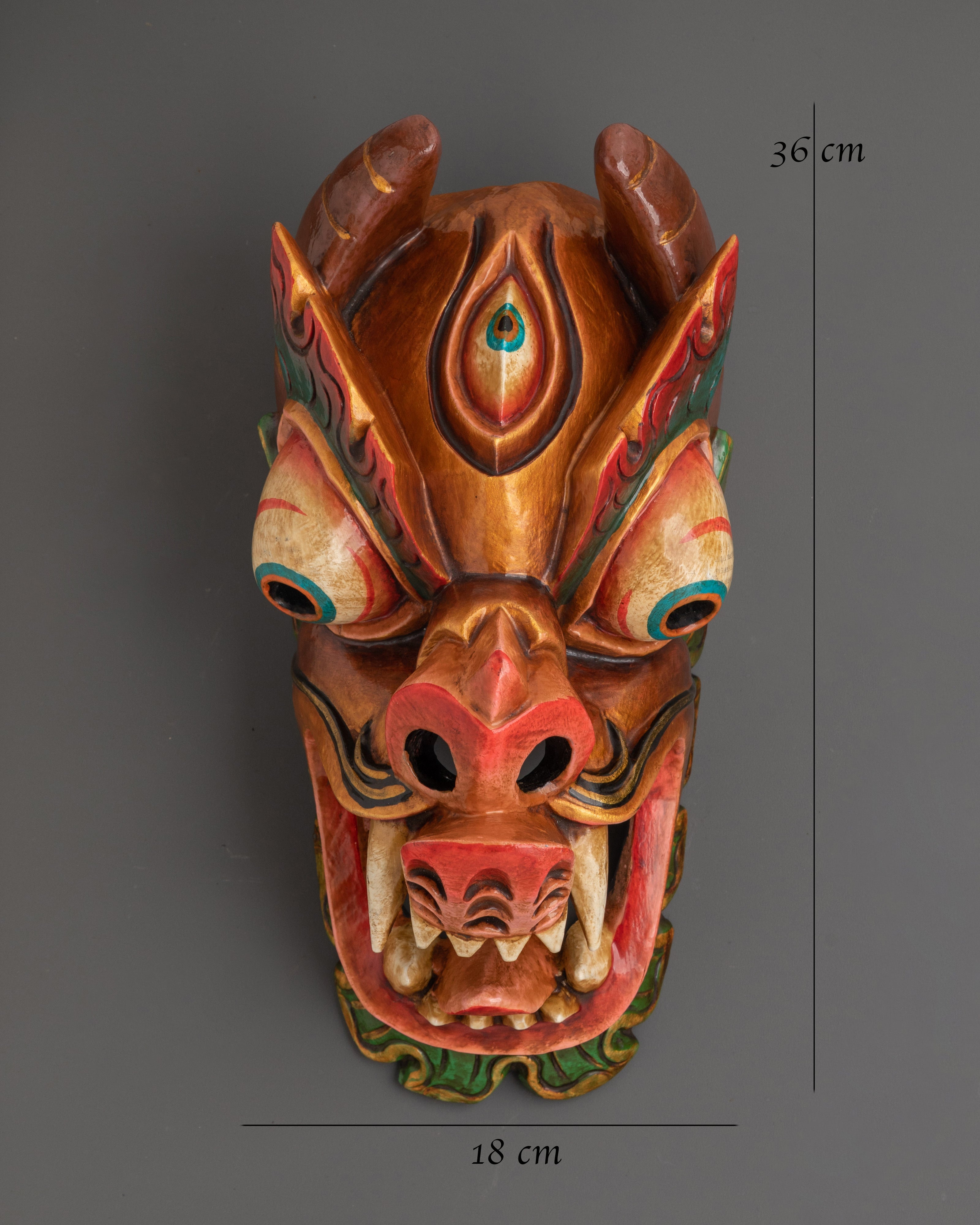 Dragon Head Mask | Tibetan Wooden Wall Decor