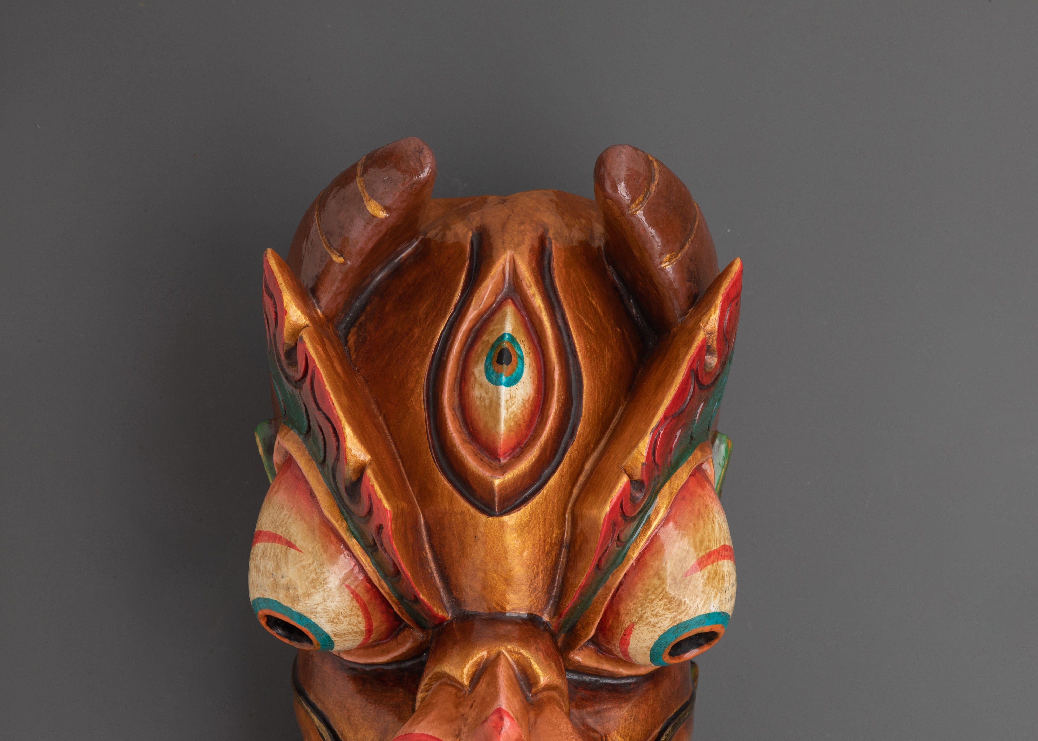 Dragon Head Mask | Tibetan Wooden Wall Decor
