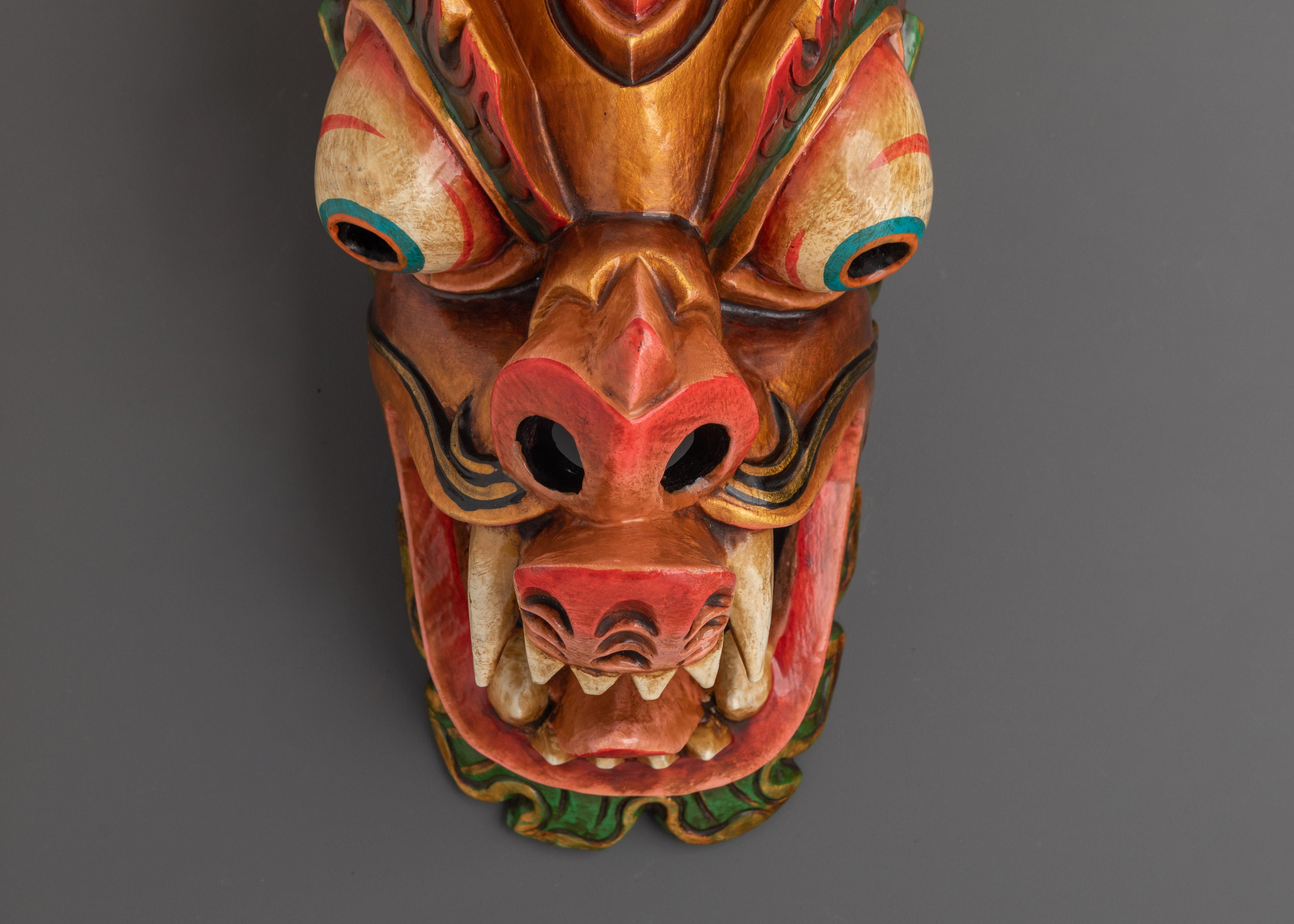 Dragon Head Mask | Tibetan Wooden Wall Decor