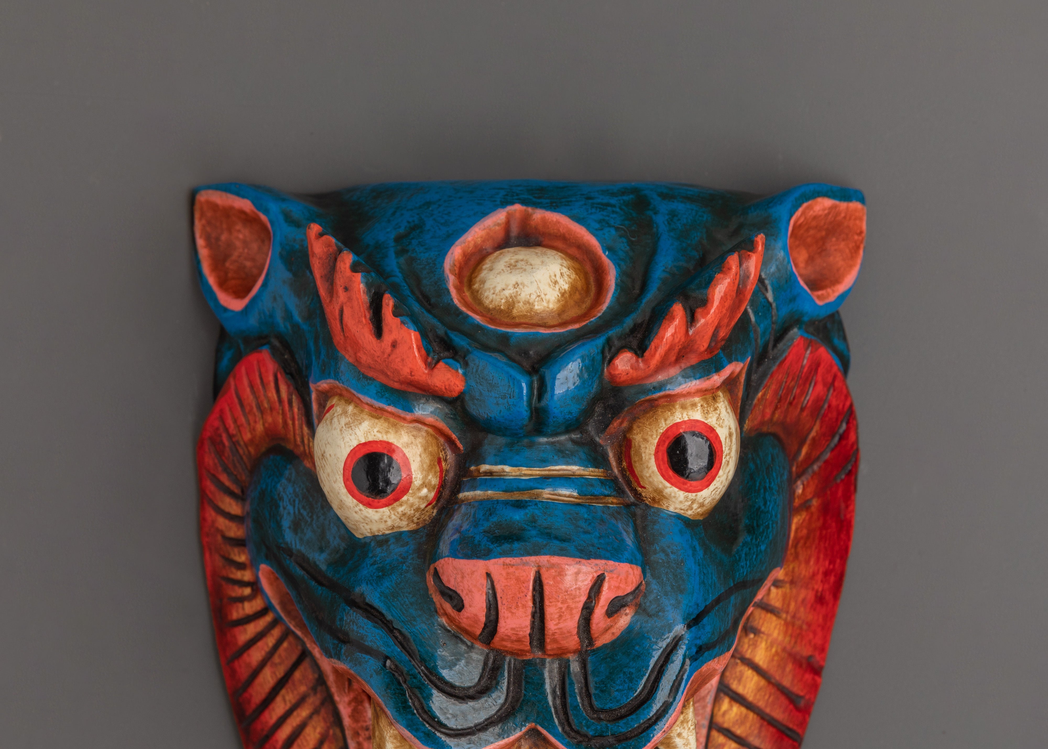 Snow Lion Wall Art | Handcrafted Tibetan Wooden Decor