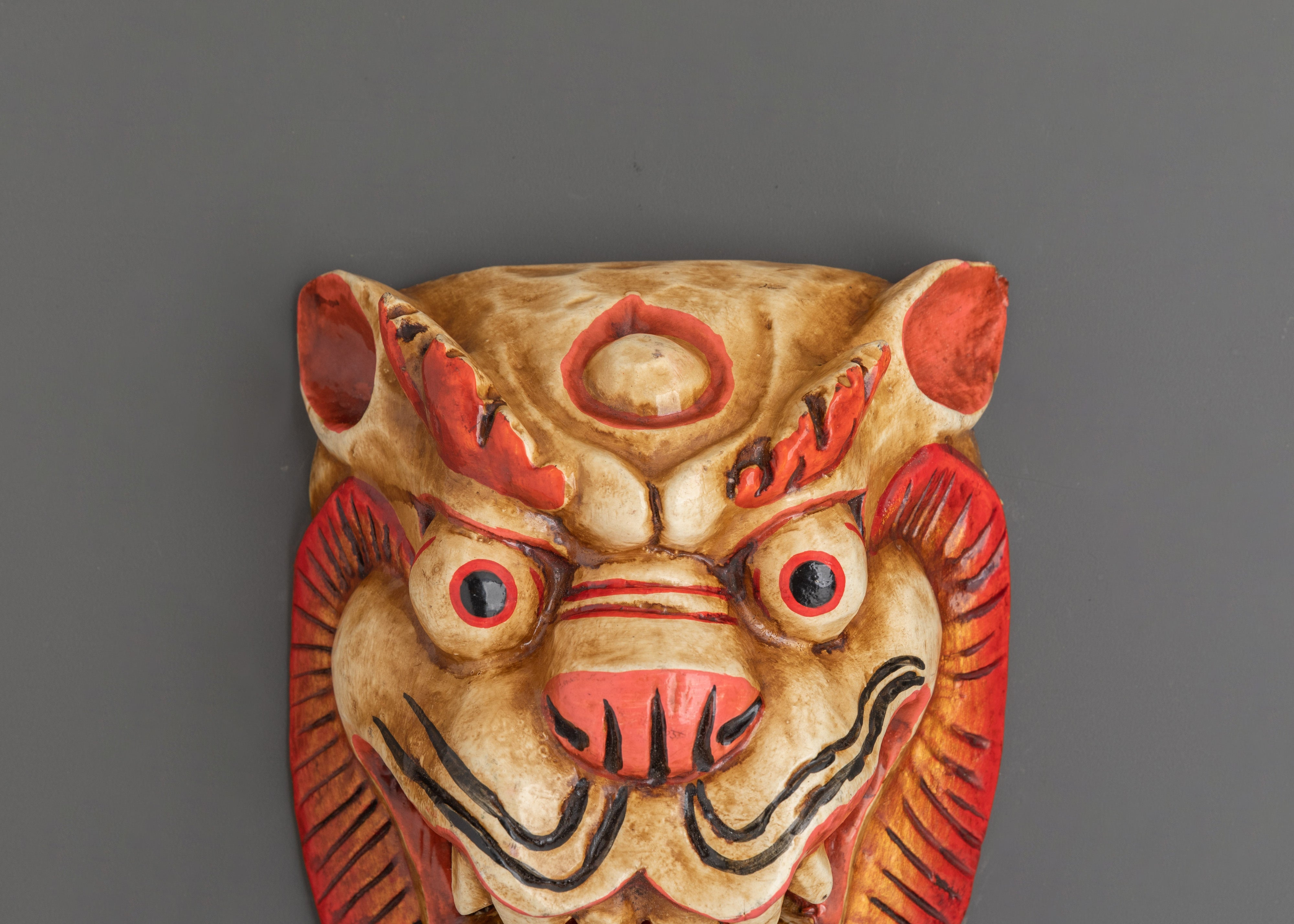 Wooden Snow Lion Wall Art | Handcrafted Tibetan Decor