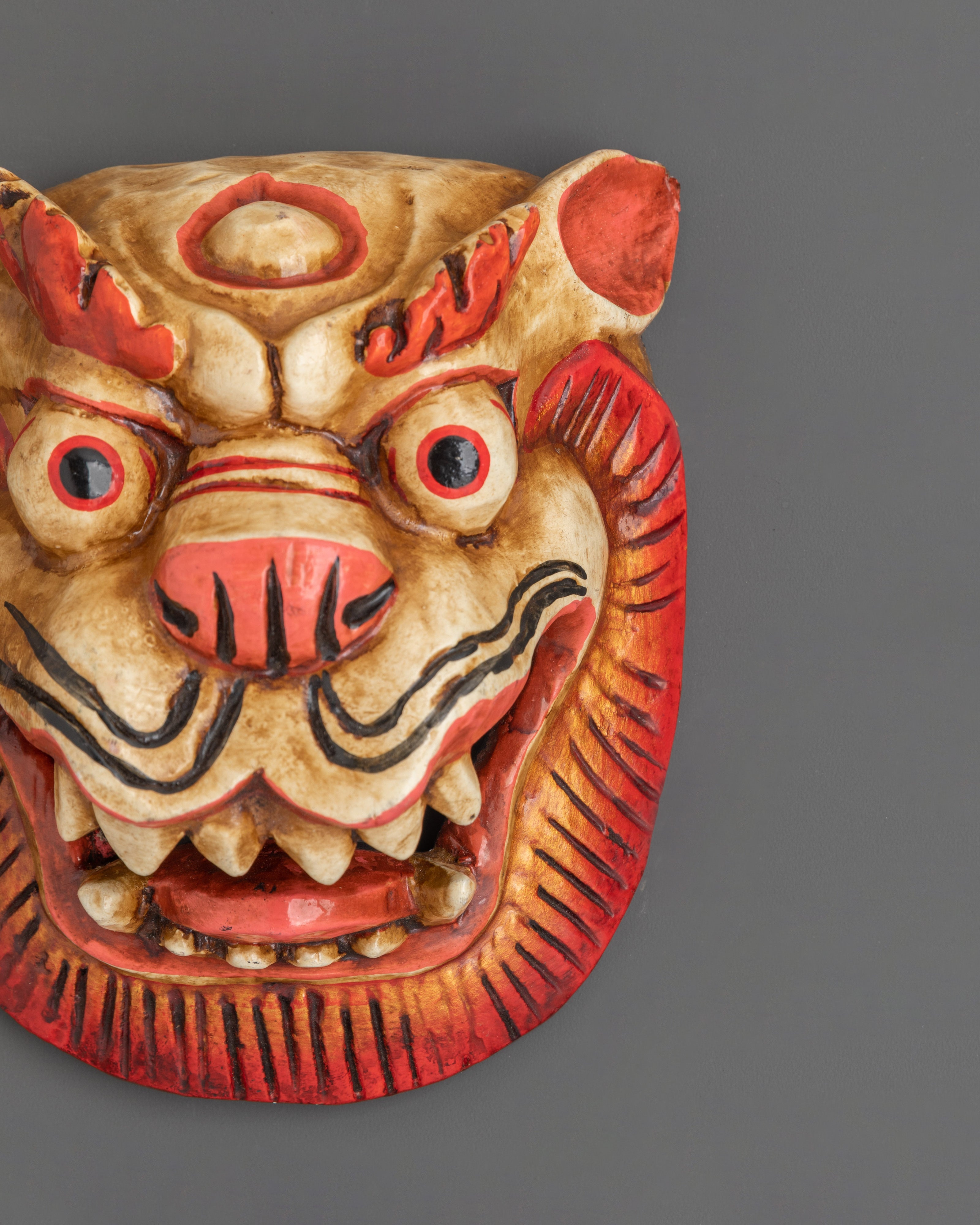 Wooden Snow Lion Wall Art | Handcrafted Tibetan Decor