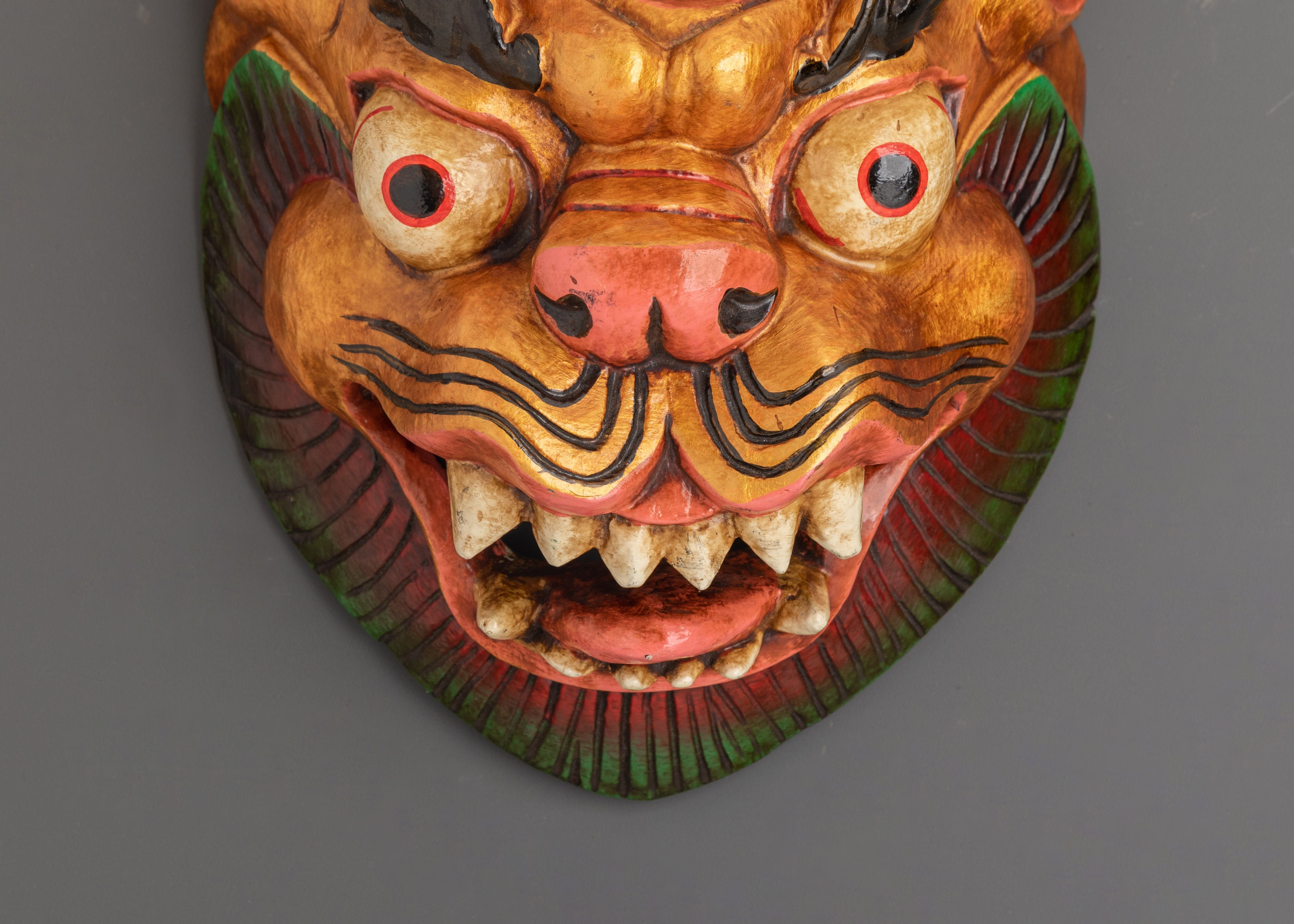 Tibetan Style Wooden Mask Wall Hanging | Buddhist Spiritual Protector Home Decor