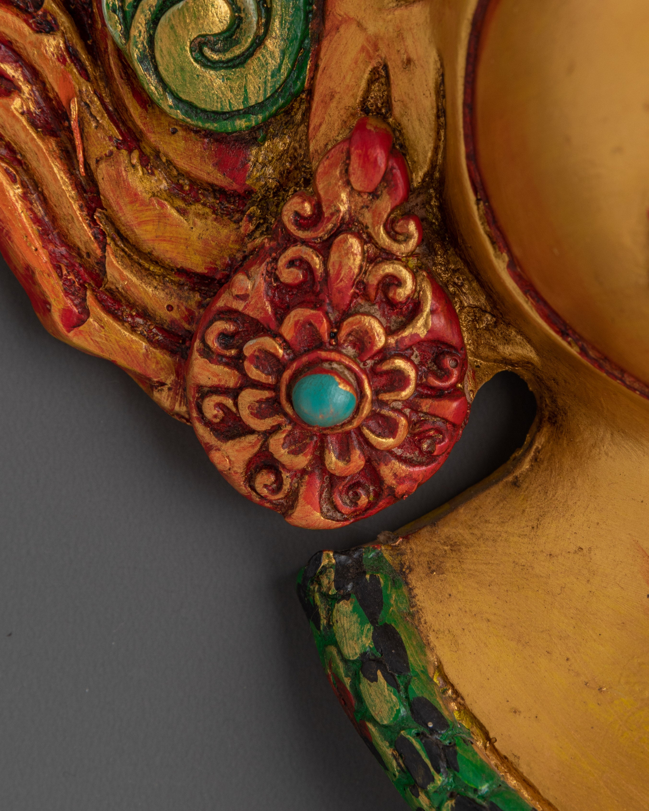 Hand-Carved Bhairava Wooden Wall Hanging | Acrylic Painted Buddhist Protector Mask