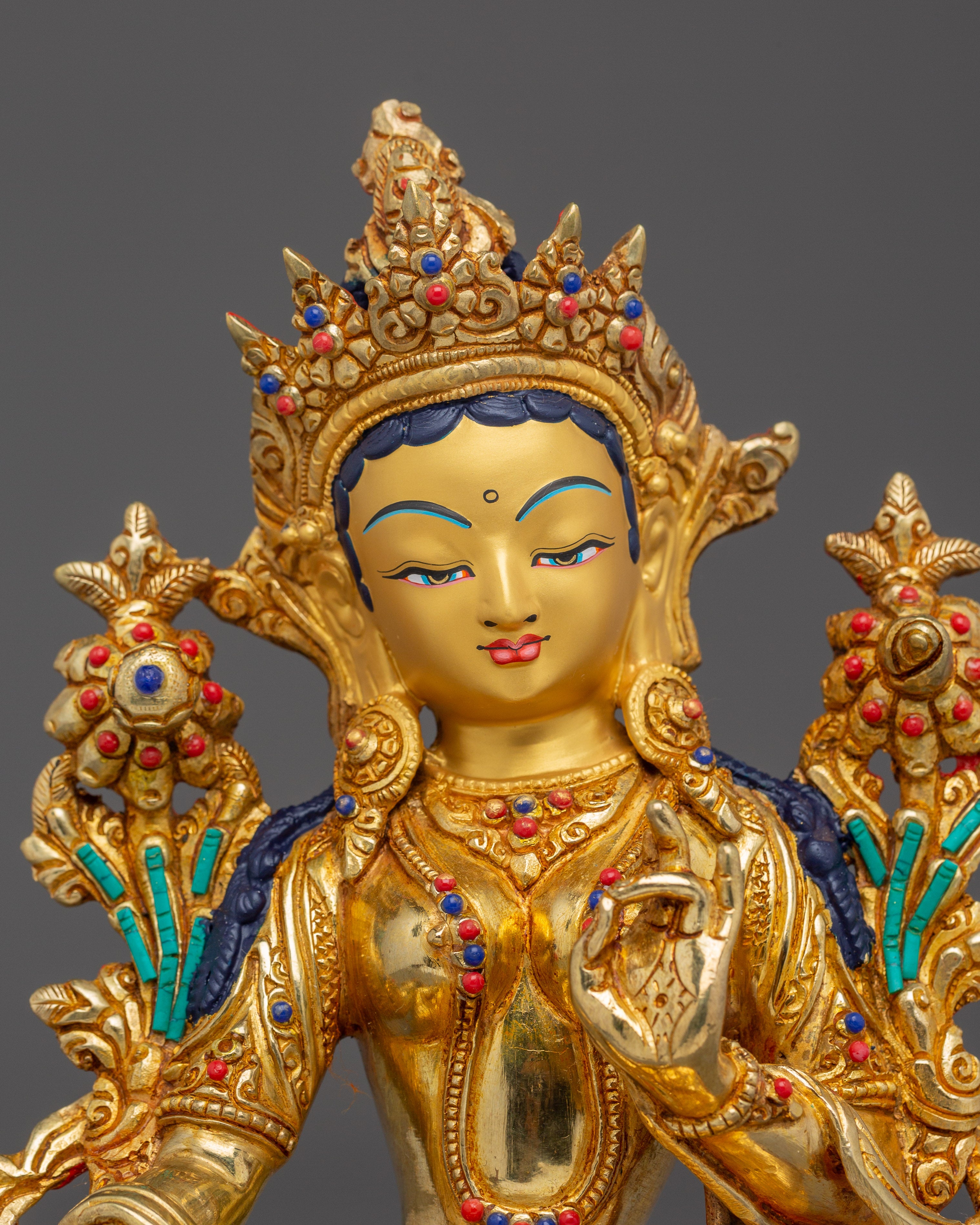 Handmade Shyama Tara Copper Sculpture | Tibetan Gold Plated Mother Tara Figurine