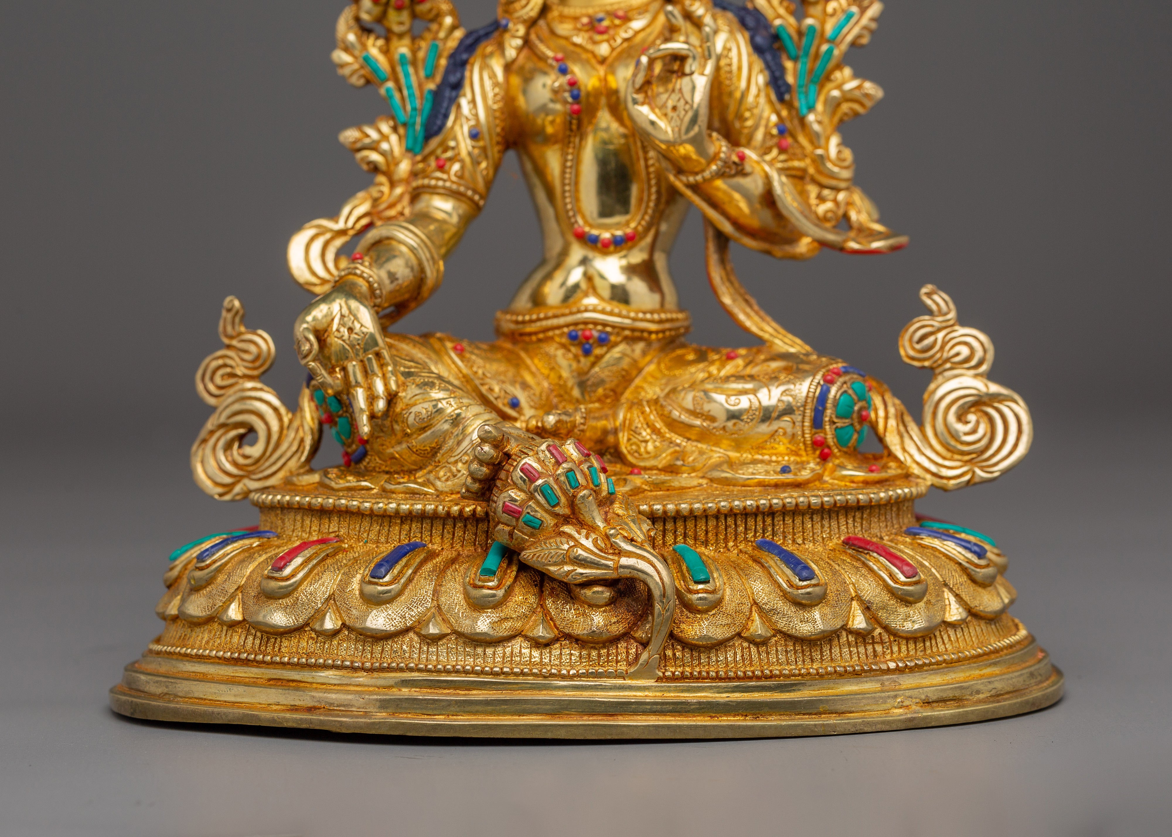Handmade Shyama Tara Copper Sculpture | Tibetan Gold Plated Mother Tara Figurine