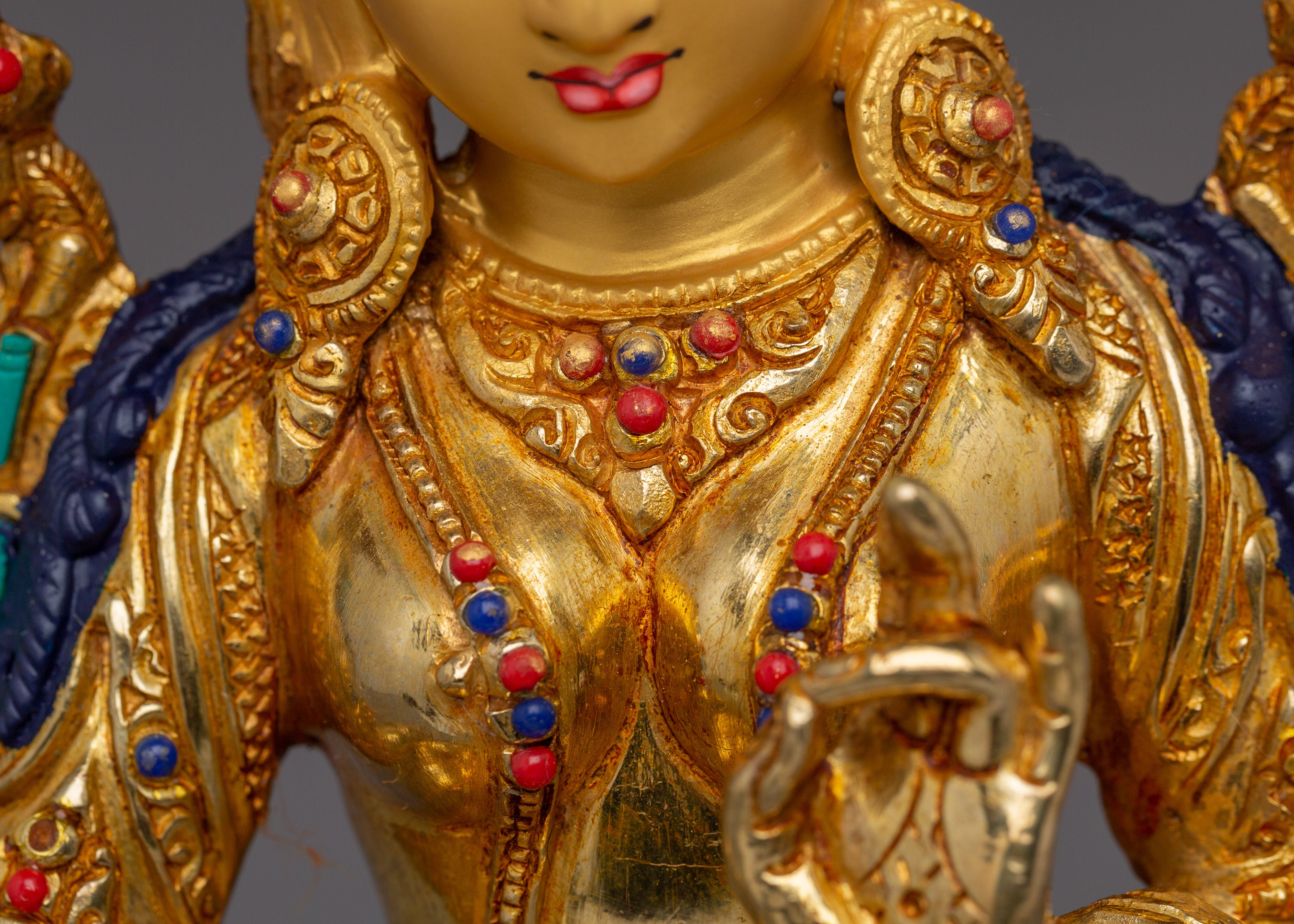 Handmade Shyama Tara Copper Sculpture | Tibetan Gold Plated Mother Tara Figurine