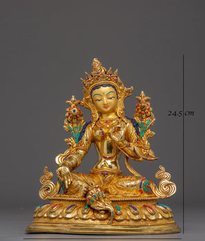 Handmade Shyama Tara Copper Sculpture | Tibetan Gold Plated Mother Tara Figurine