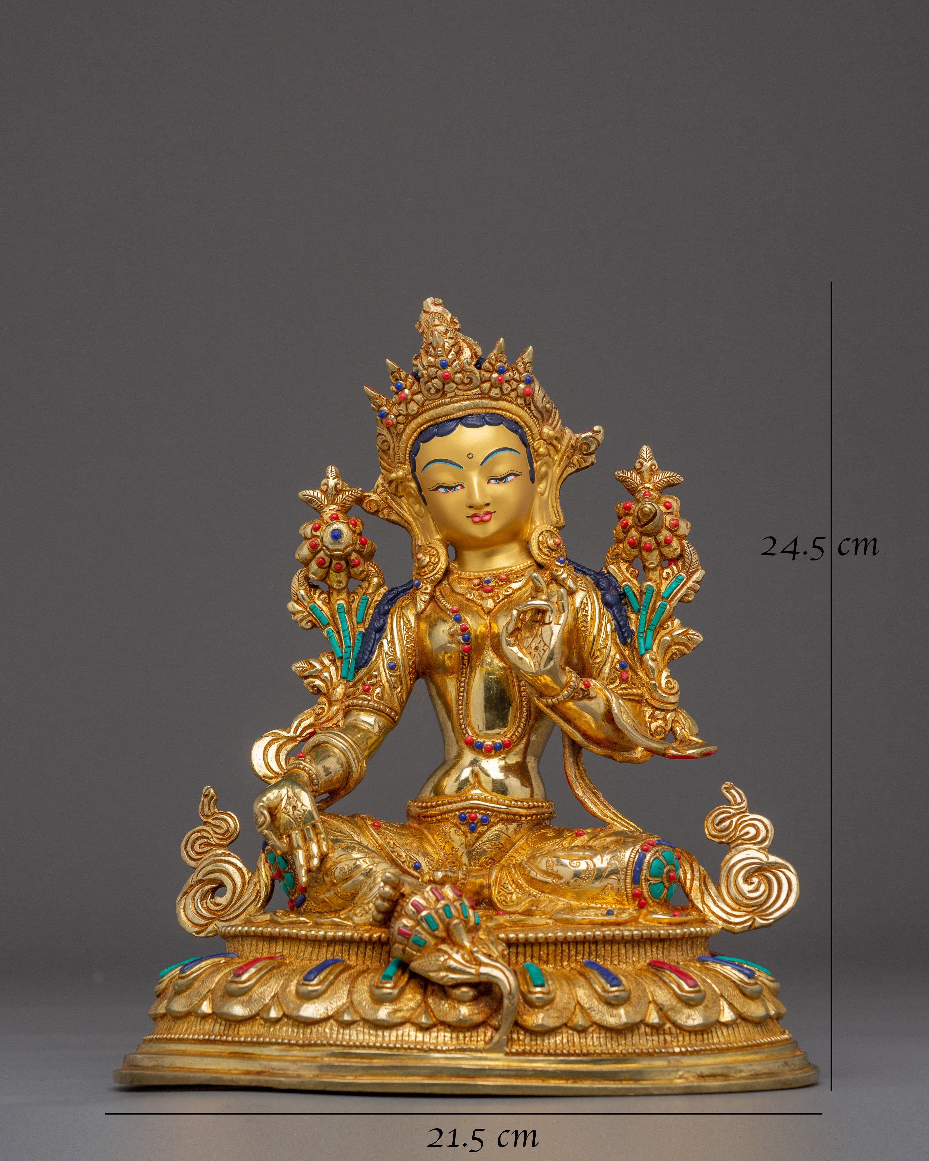Handmade Shyama Tara Copper Sculpture | Tibetan Gold Plated Mother Tara Figurine