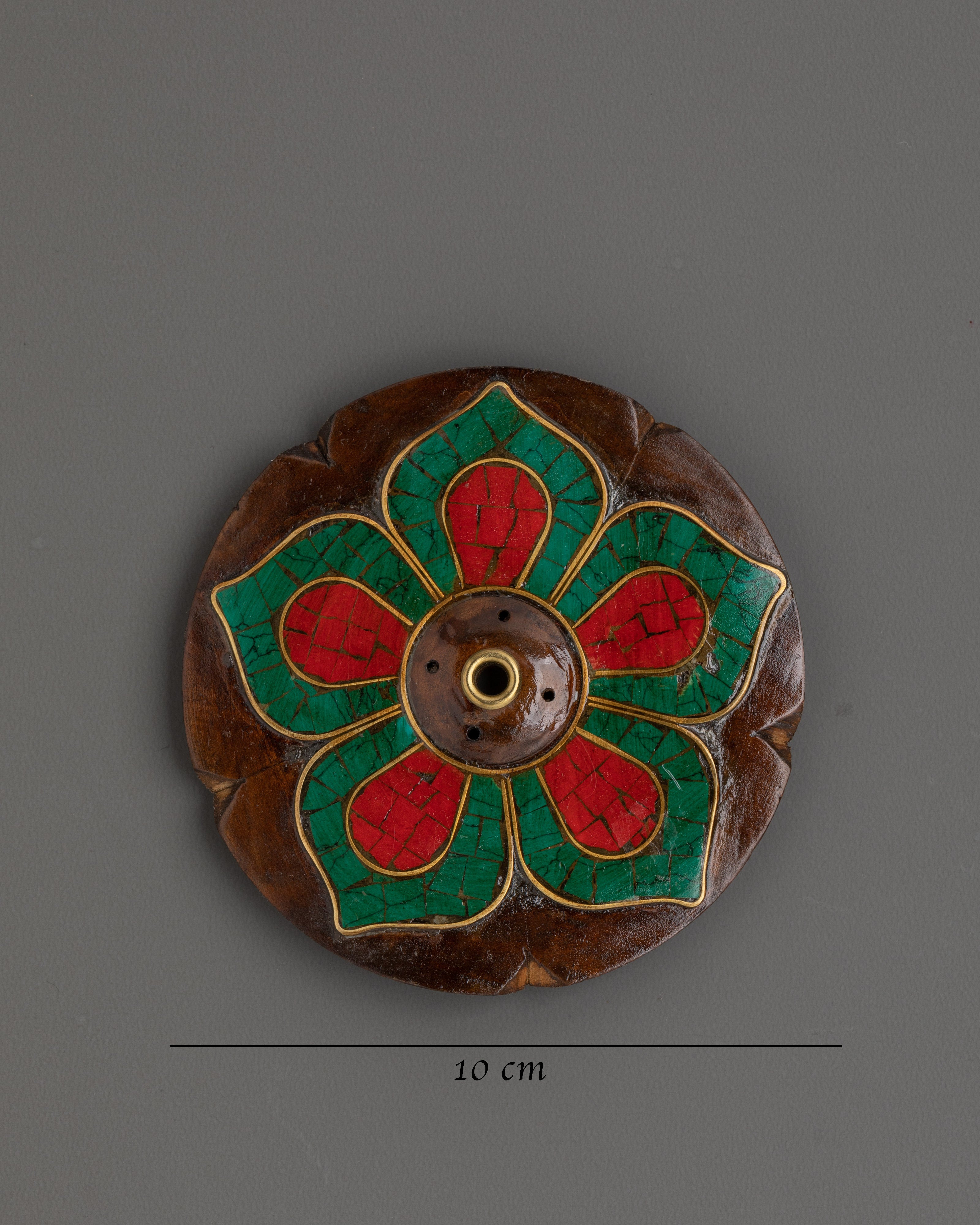 Sacred Ethnic Flower Incense Holder | Copper and Stone Spiritual Decor