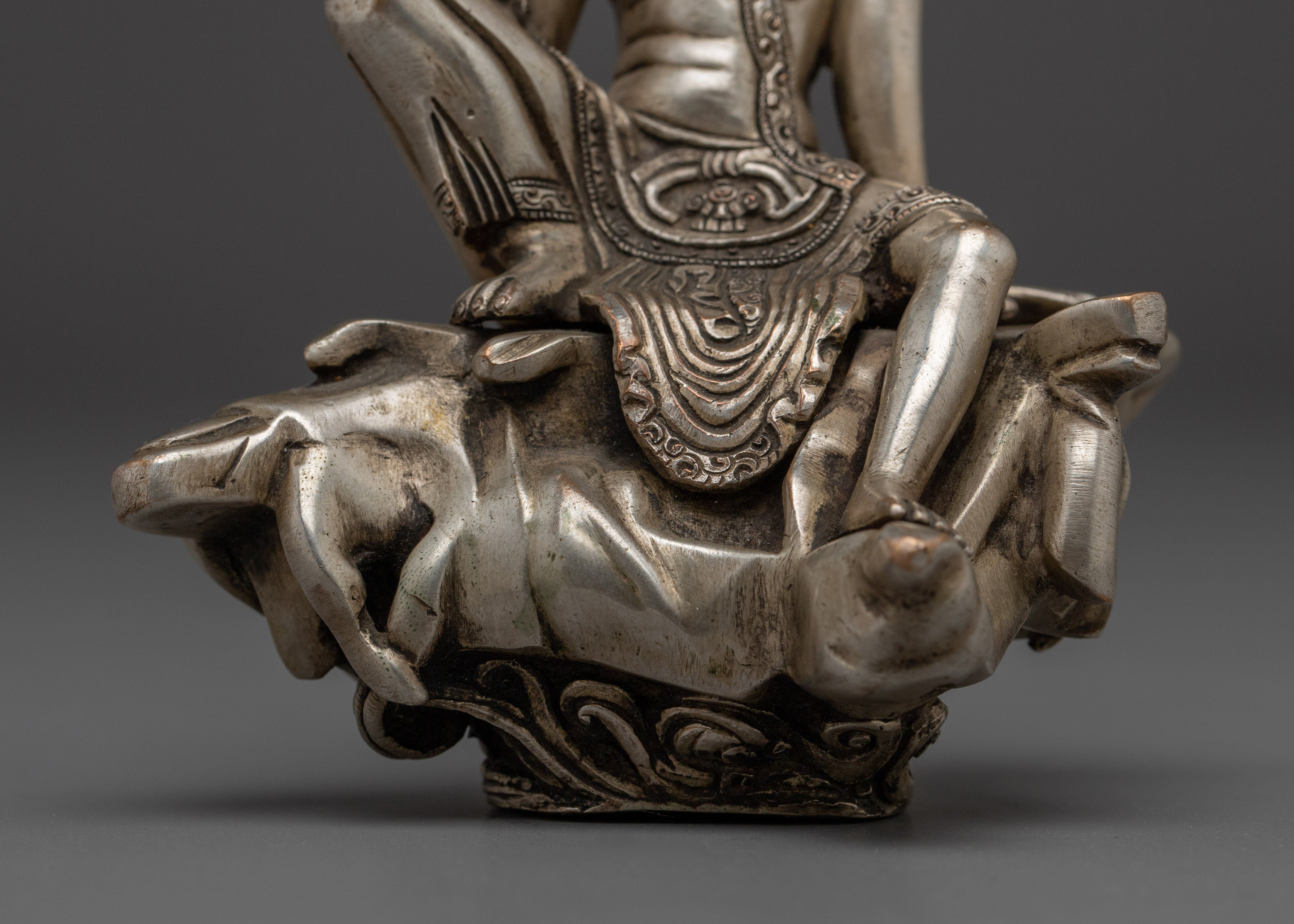 Silver Plated Sacred Lokeshvara Sculpture | Bodhisattva Copper Statue
