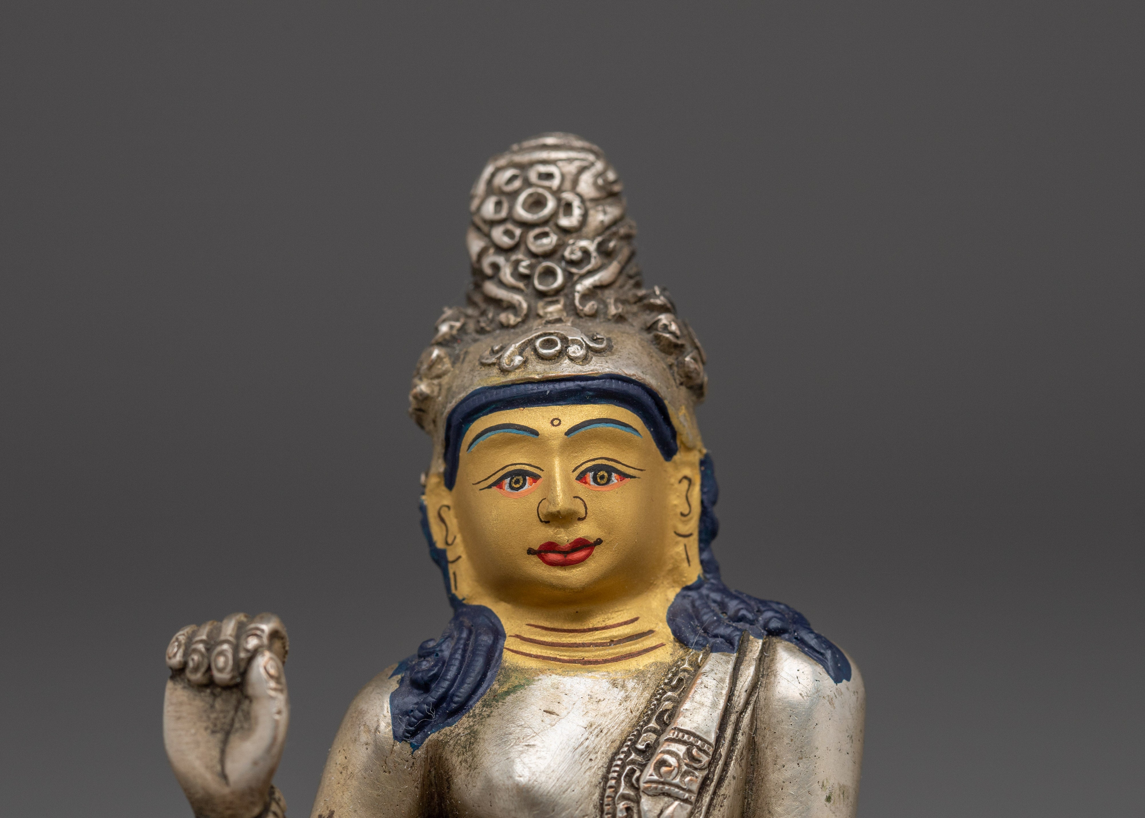 Silver Plated Sacred Lokeshvara Sculpture | Bodhisattva Copper Statue