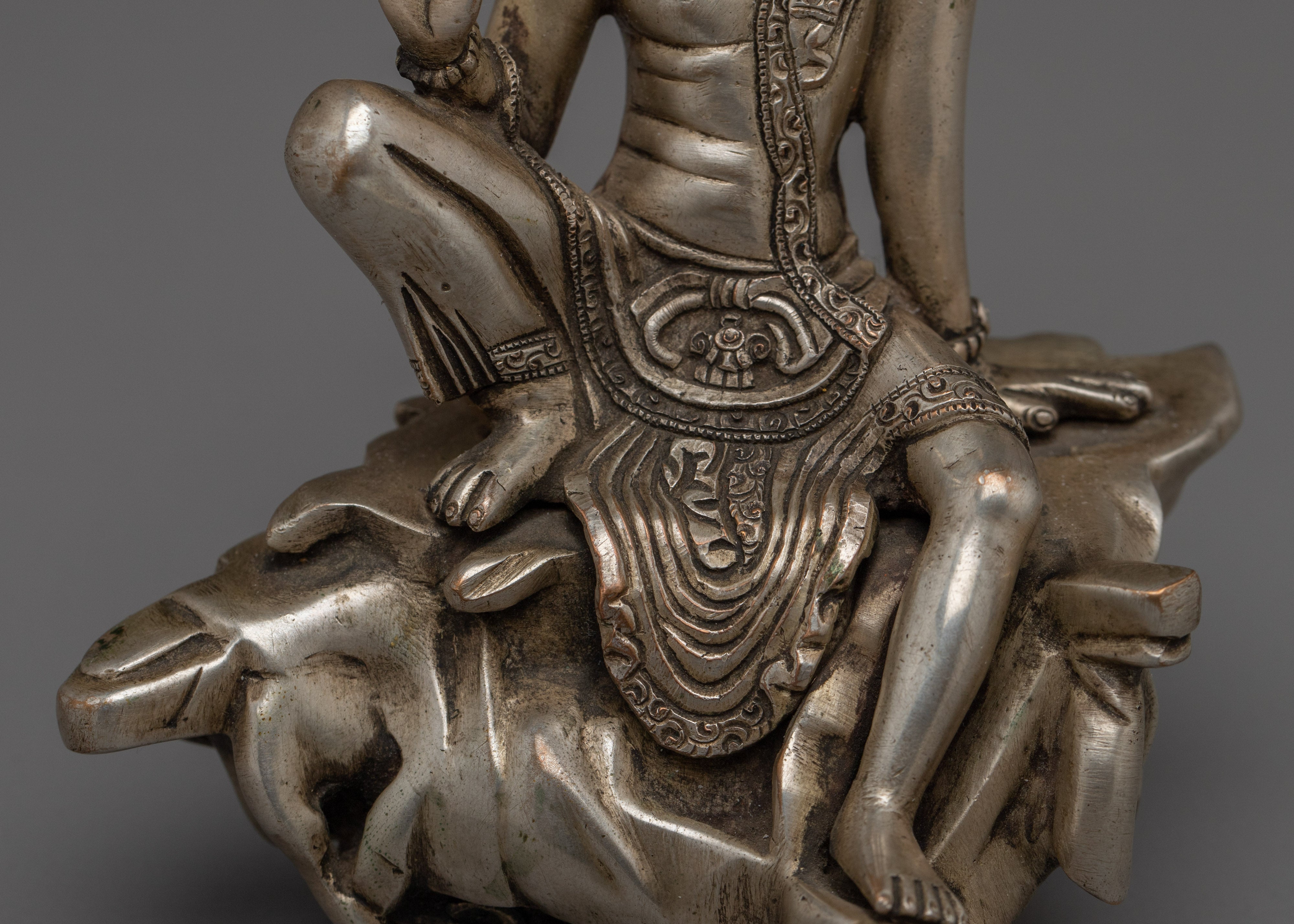 Silver Plated Sacred Lokeshvara Sculpture | Bodhisattva Copper Statue