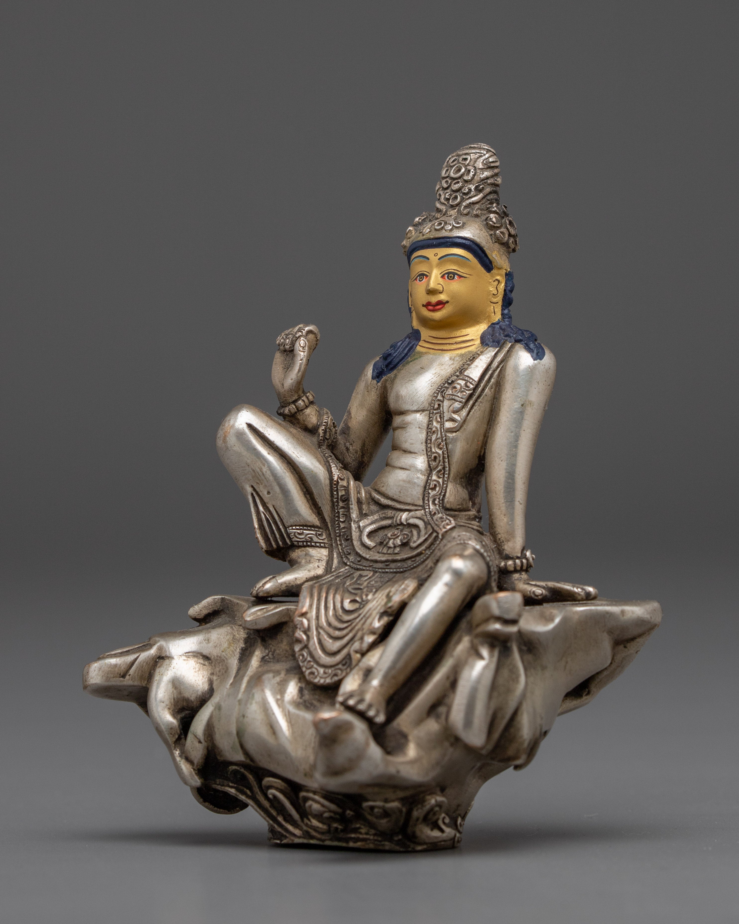 Silver Plated Sacred Lokeshvara Sculpture | Bodhisattva Copper Statue