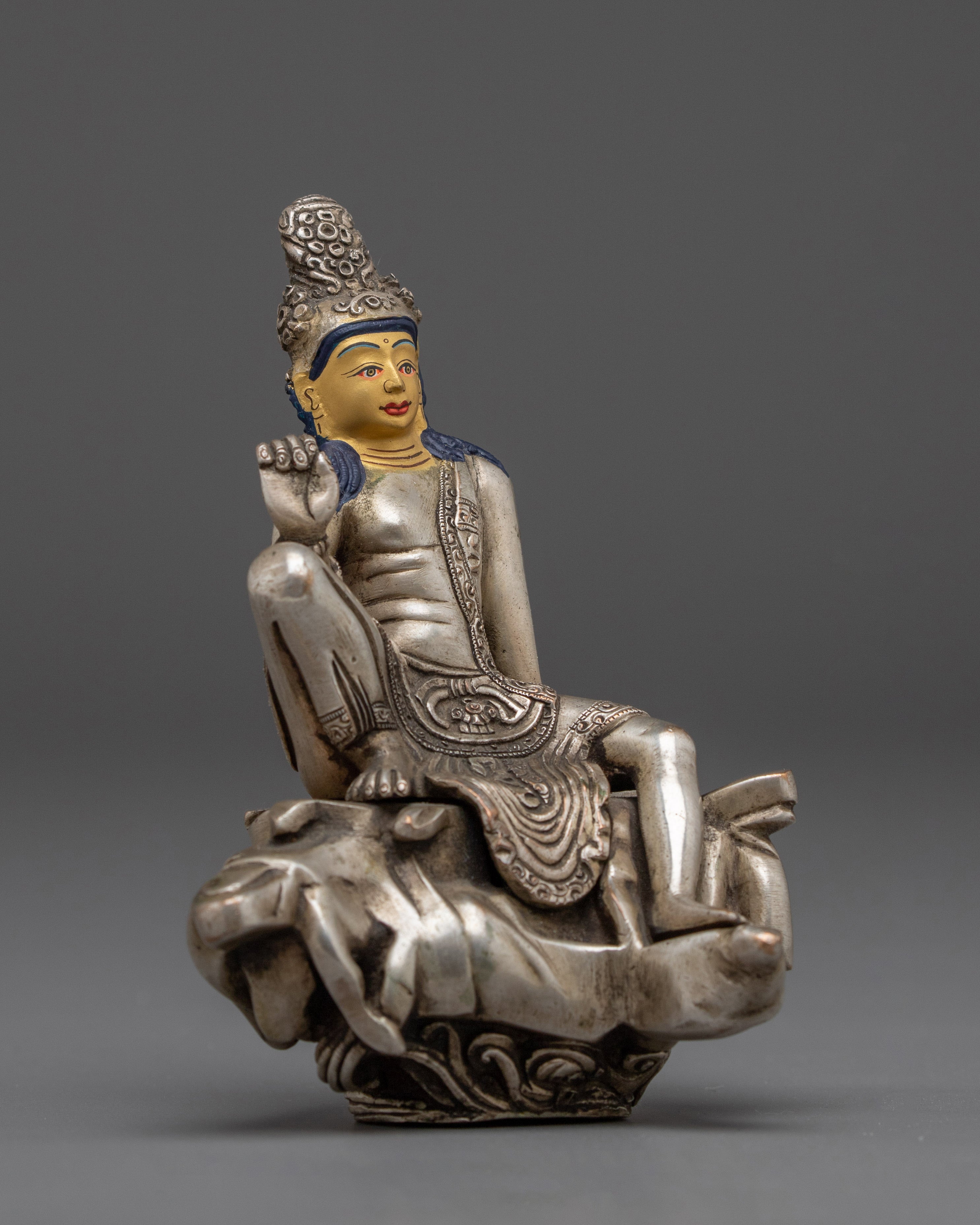 Silver Plated Sacred Lokeshvara Sculpture | Bodhisattva Copper Statue