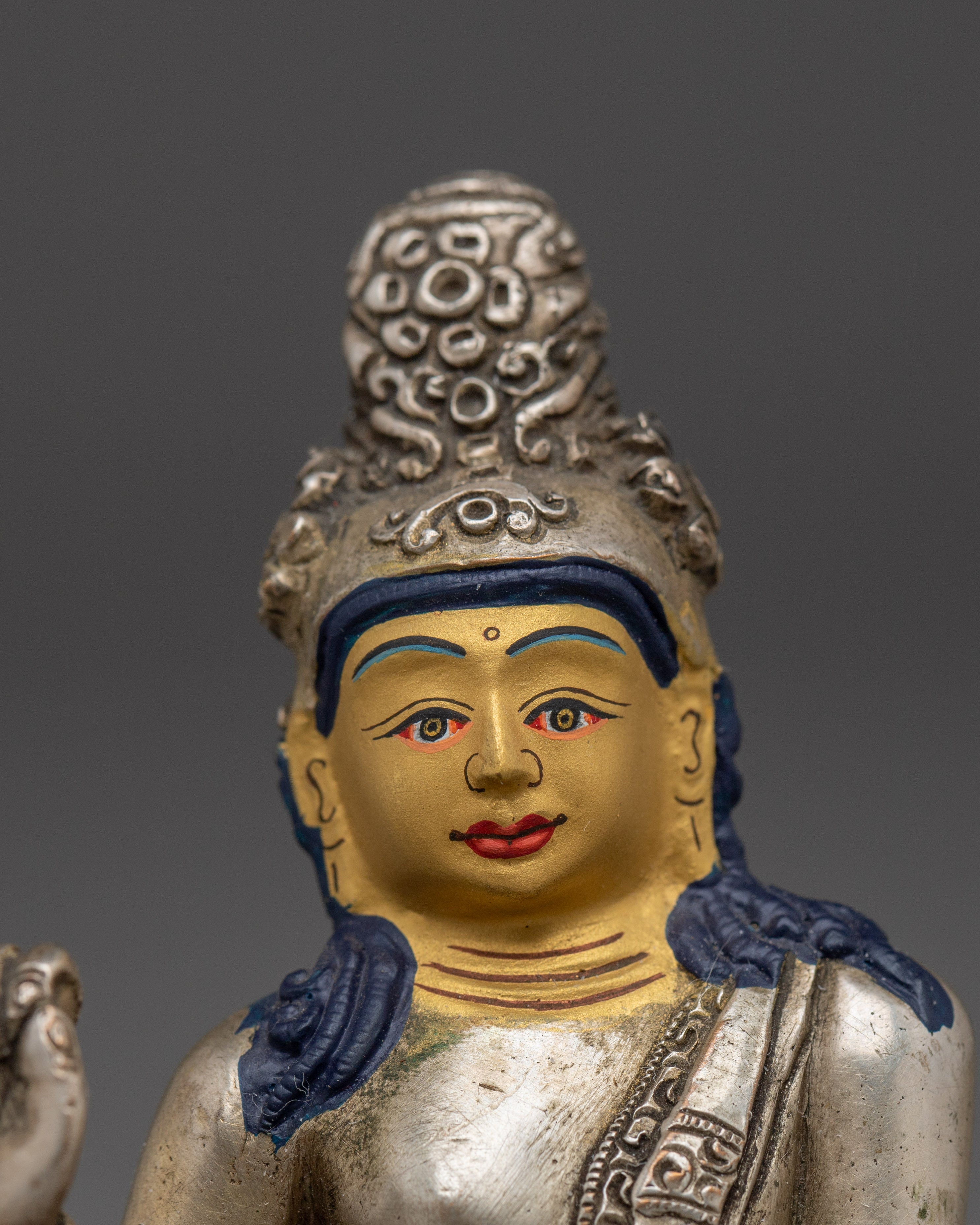 Silver Plated Sacred Lokeshvara Sculpture | Bodhisattva Copper Statue