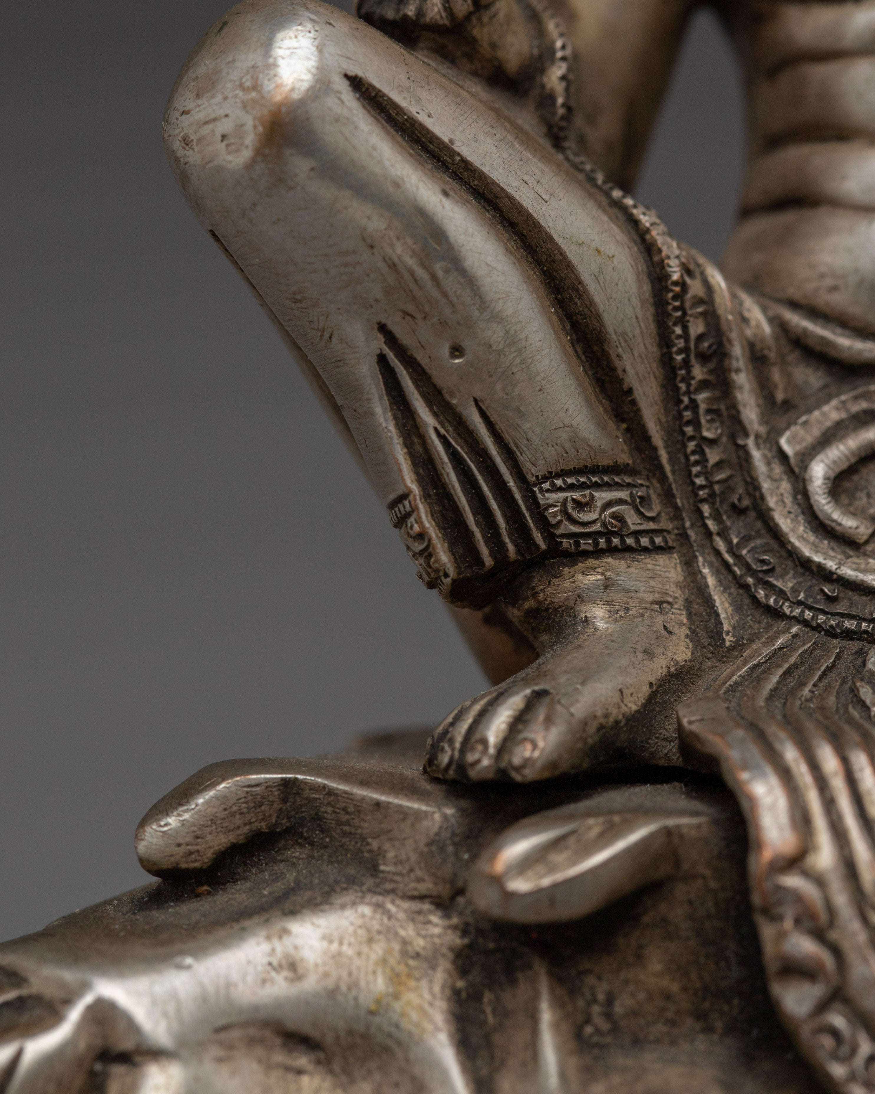 Silver Plated Sacred Lokeshvara Sculpture | Bodhisattva Copper Statue