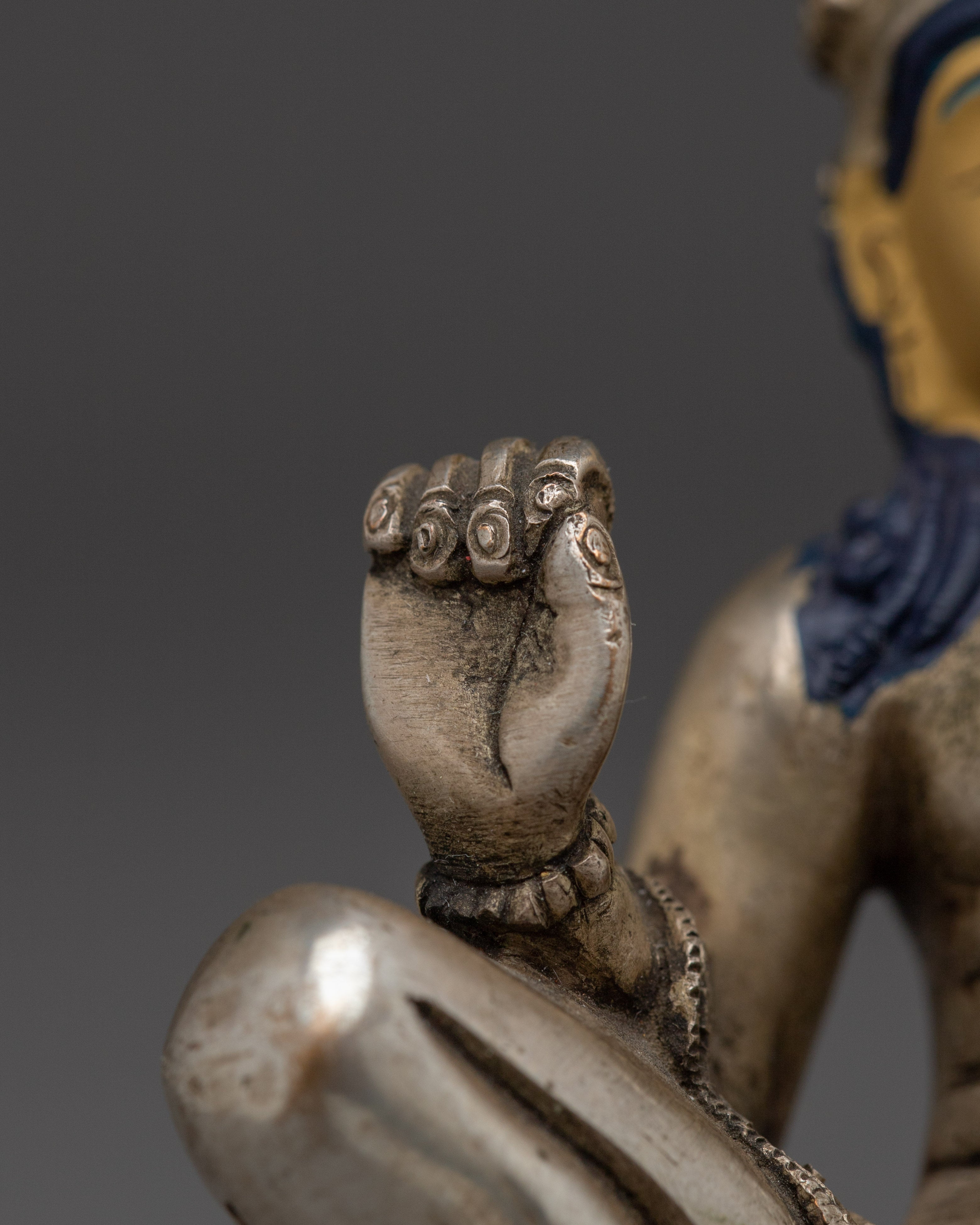 Silver Plated Sacred Lokeshvara Sculpture | Bodhisattva Copper Statue