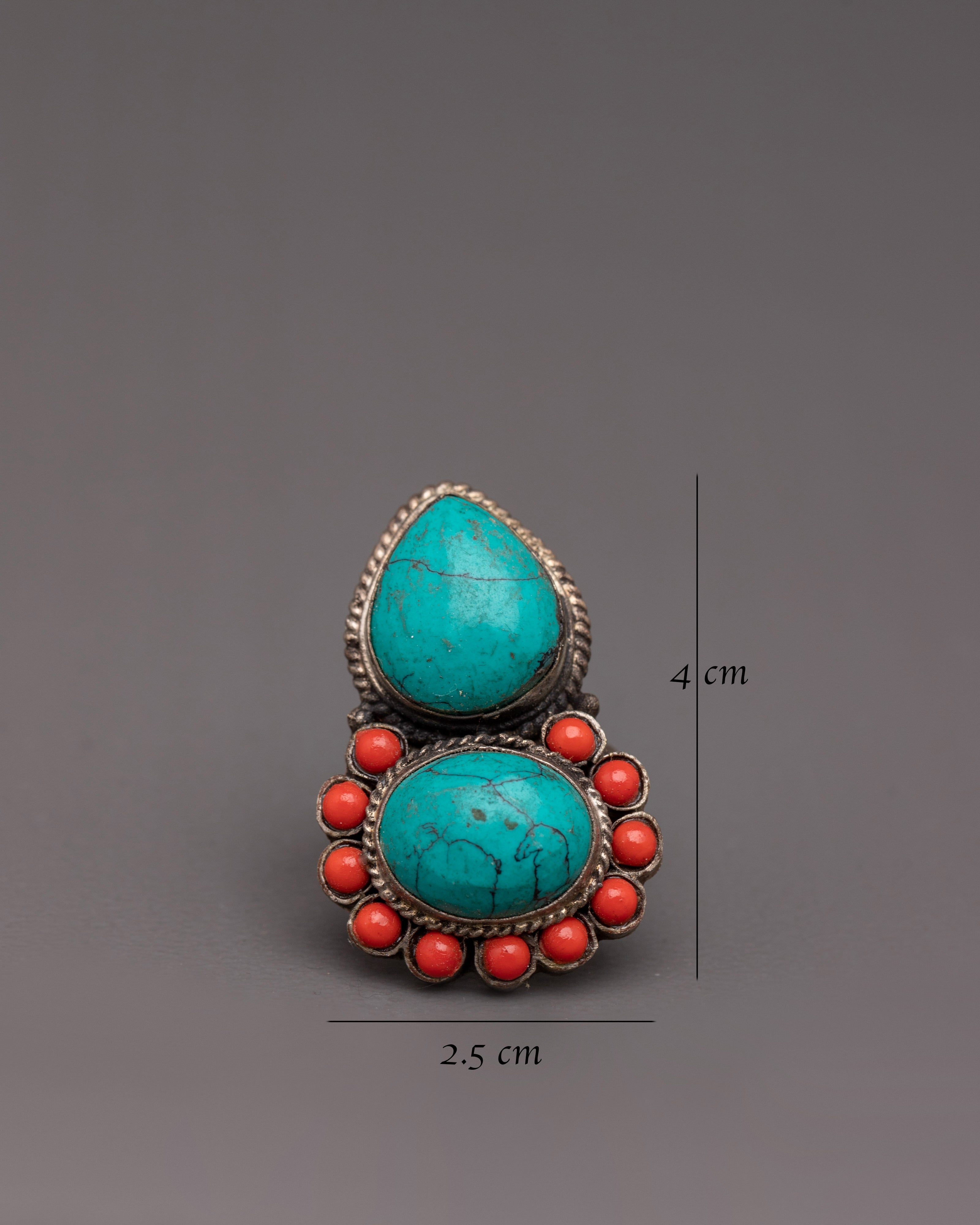 Handmade Bohemian Ring | Turquoise & Coral Vintage-Chic Look