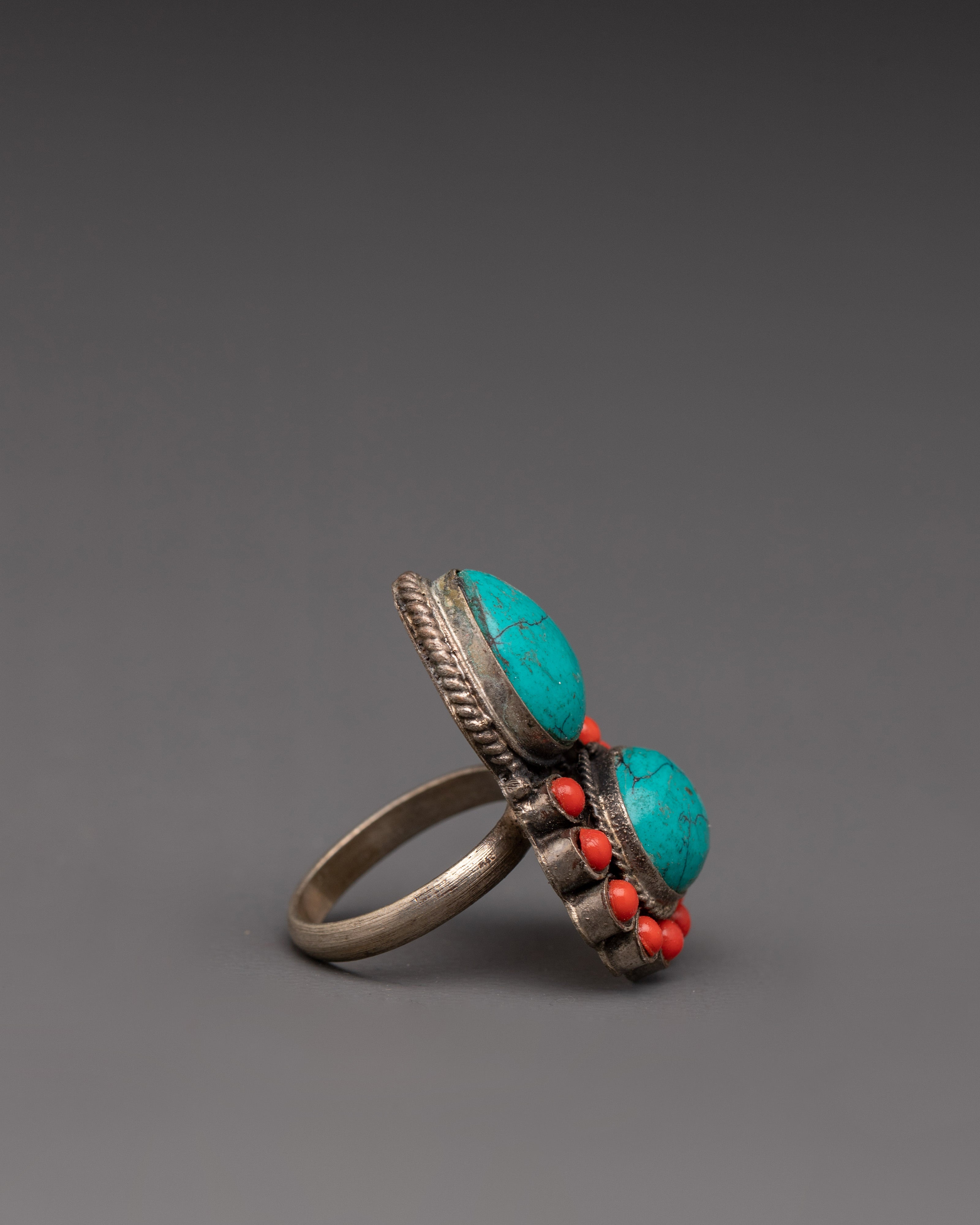 Handmade Bohemian Ring | Turquoise & Coral Vintage-Chic Look