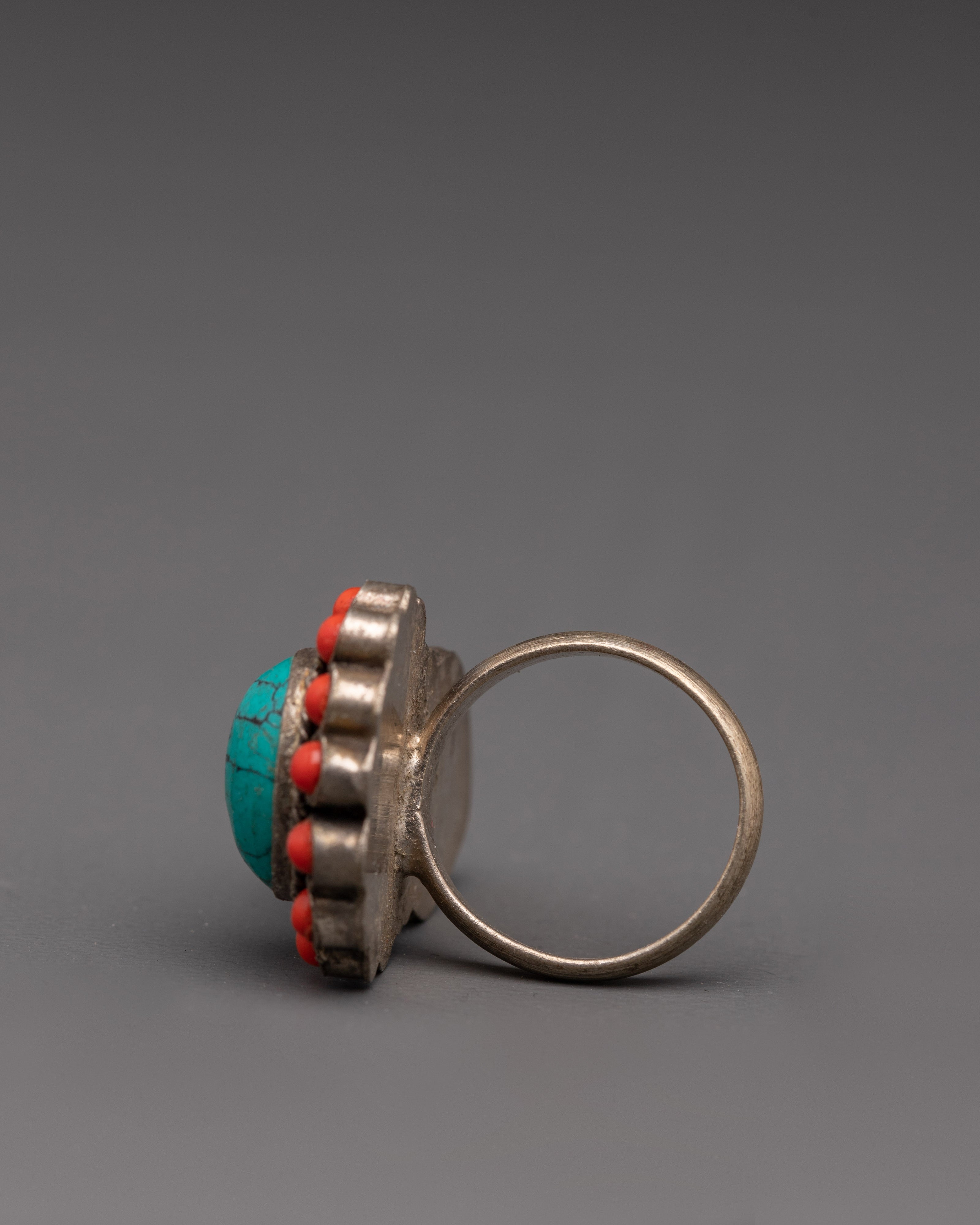 Handmade Bohemian Ring | Turquoise & Coral Vintage-Chic Look