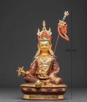 Handmade Tibetan Guru Rinpoche Statue | Copper Gold-Plated and Acrylic Sculpture