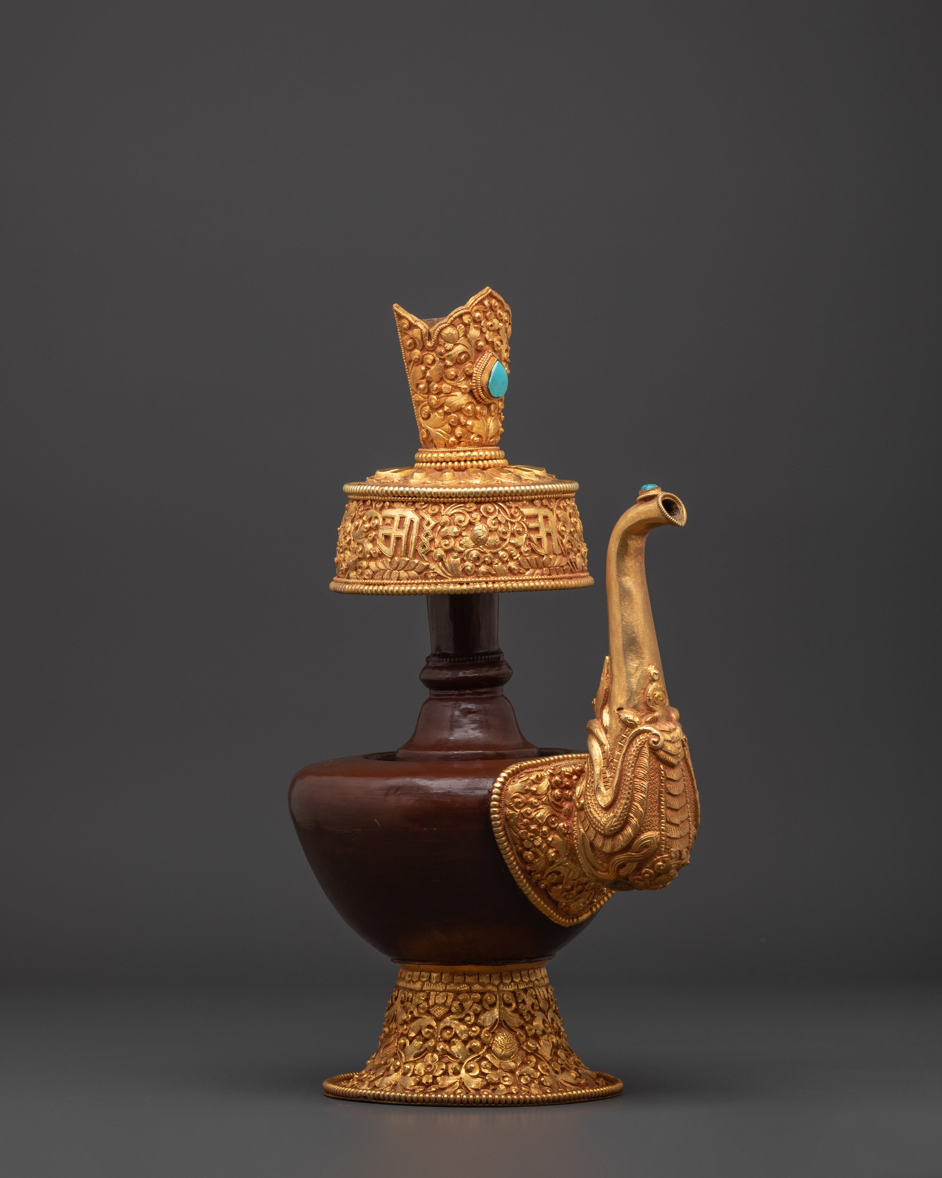 Handcrafted Bhumba Ritual Vessel | Spiritual Copper & Gold Plated Tibetan Pottery
