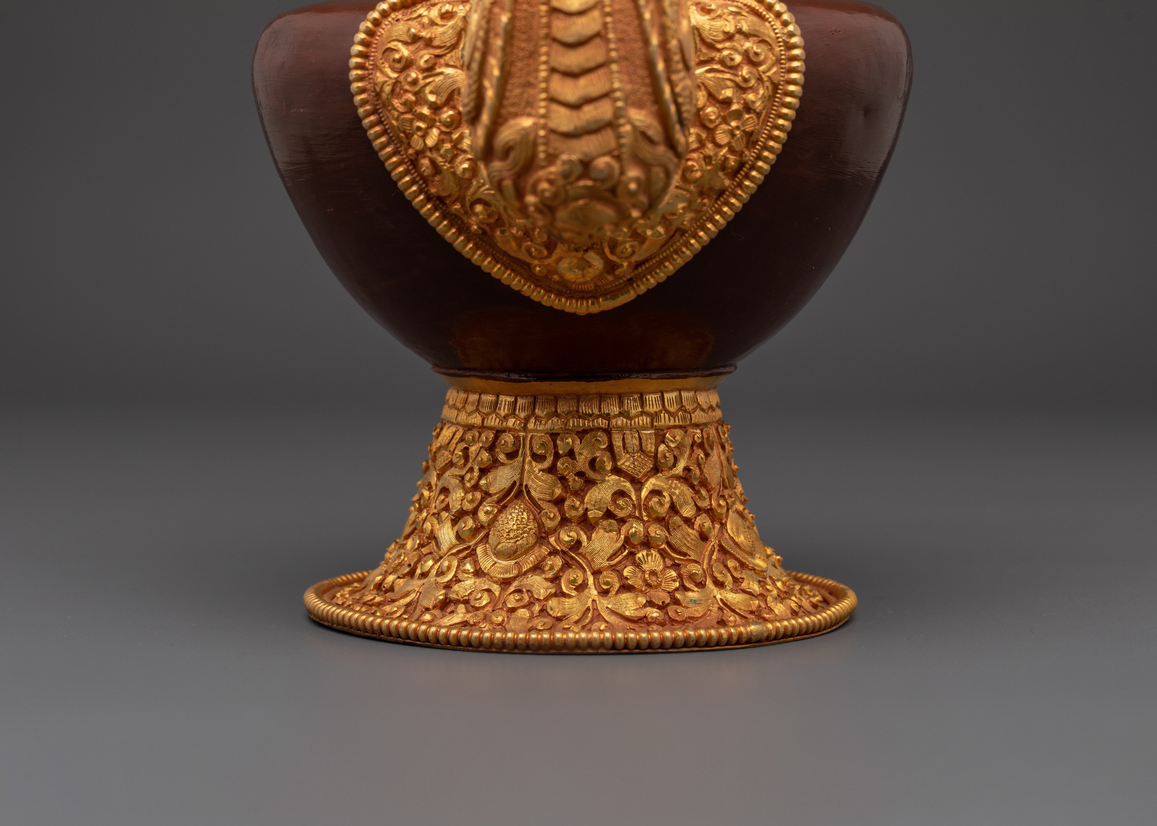 Handcrafted Bhumba Ritual Vessel | Spiritual Copper & Gold Plated Tibetan Pottery
