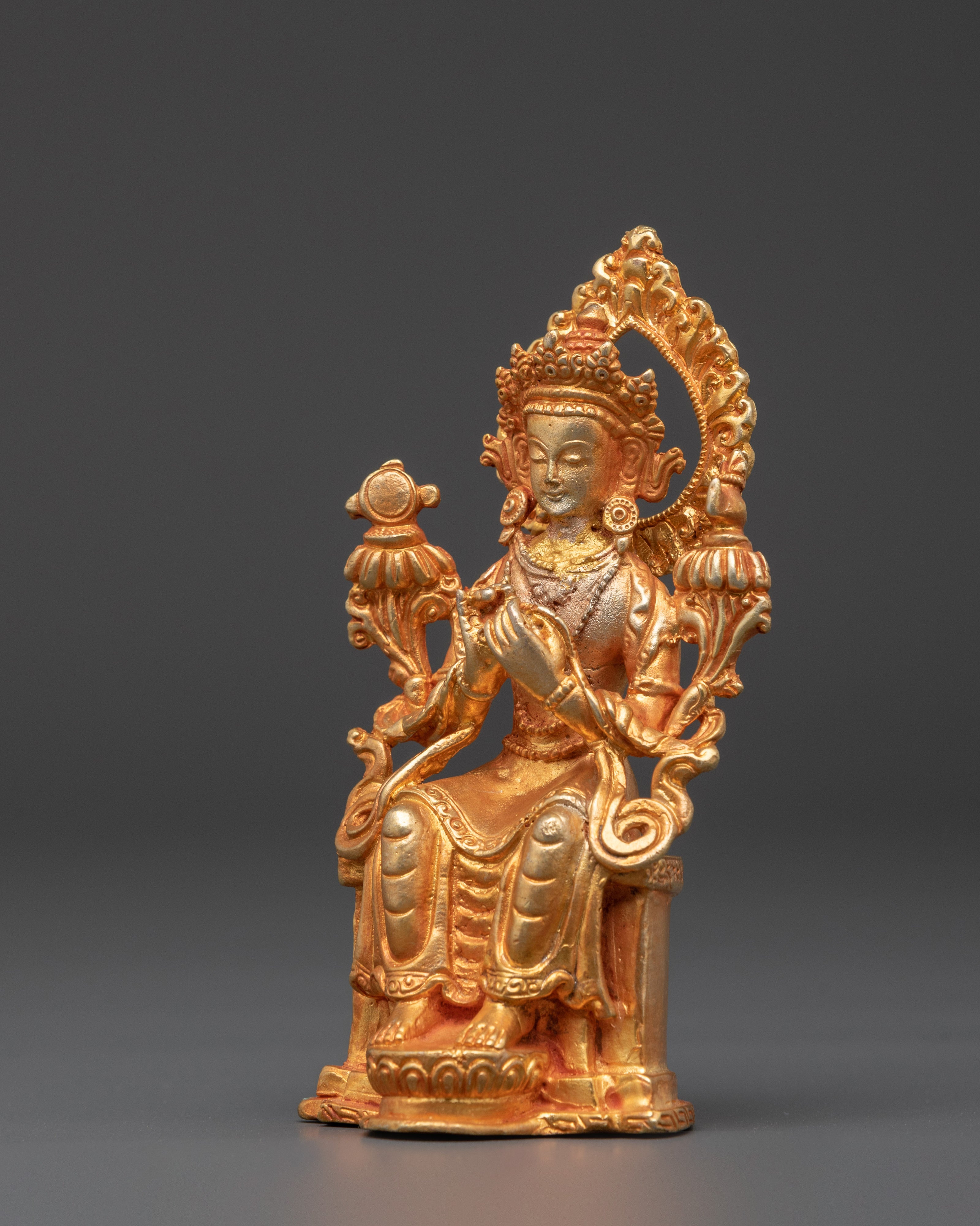Handcrafted Maitreya Buddha Deity Sculpture | Gold Plated Copper Buddha Figurine