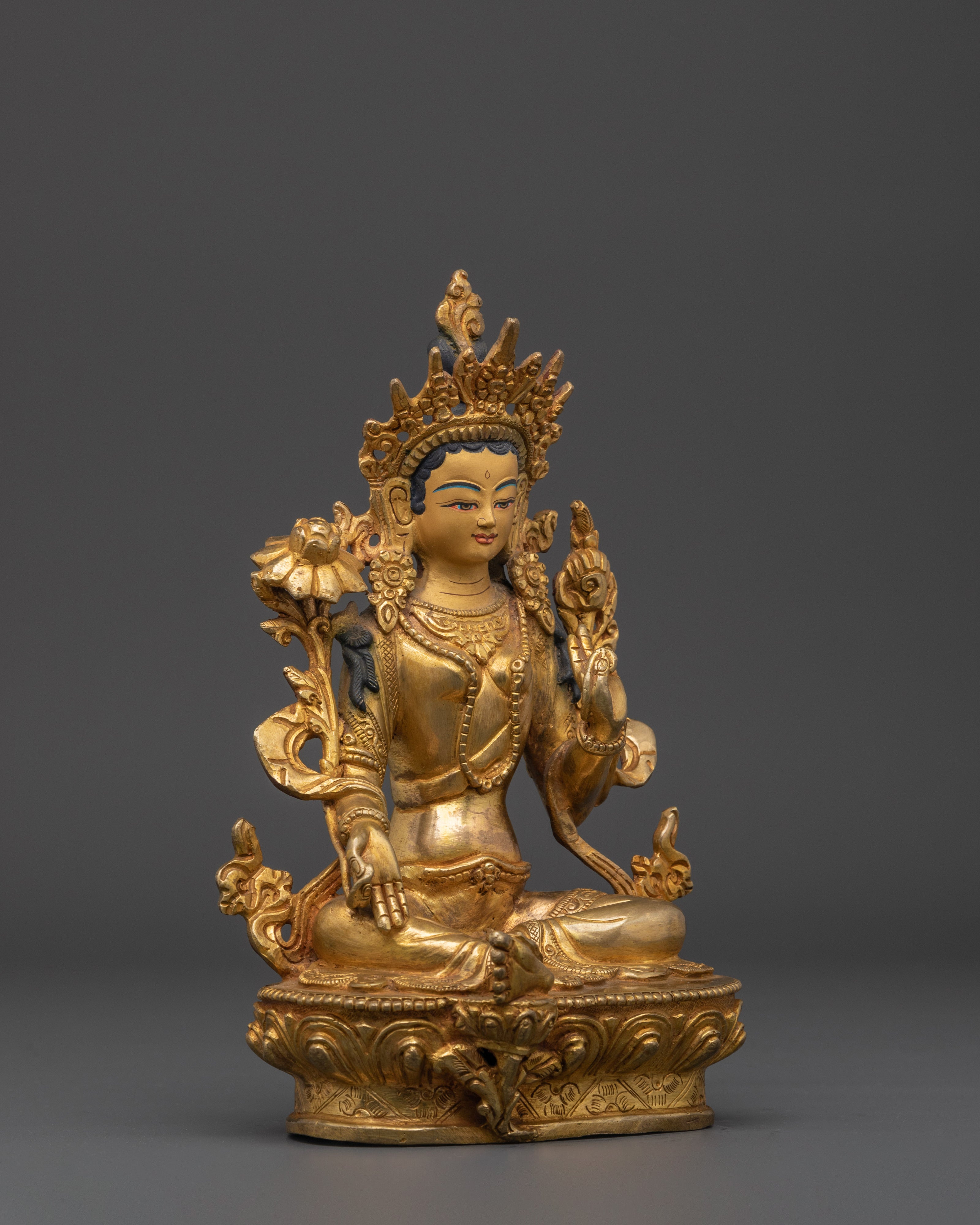 Green Tara Gold Plated Statue | Statue Healing and Blessings
