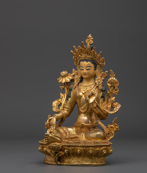 Green Tara Gold Plated Statue | Statue Healing and Blessings