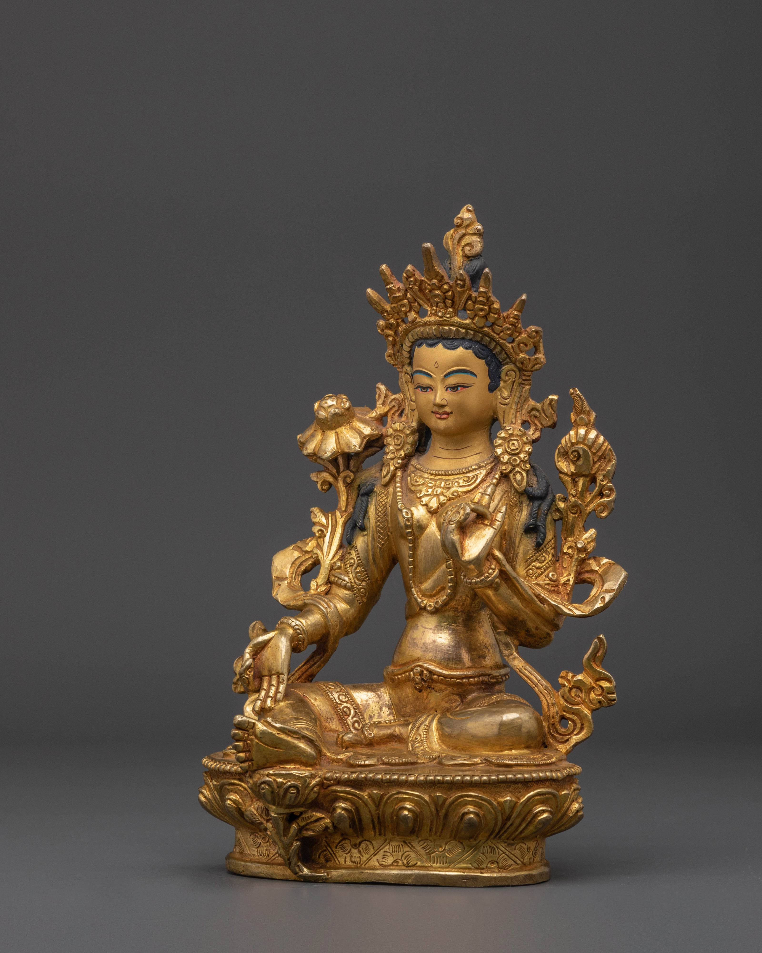 Green Tara Gold Plated Statue | Statue Healing and Blessings