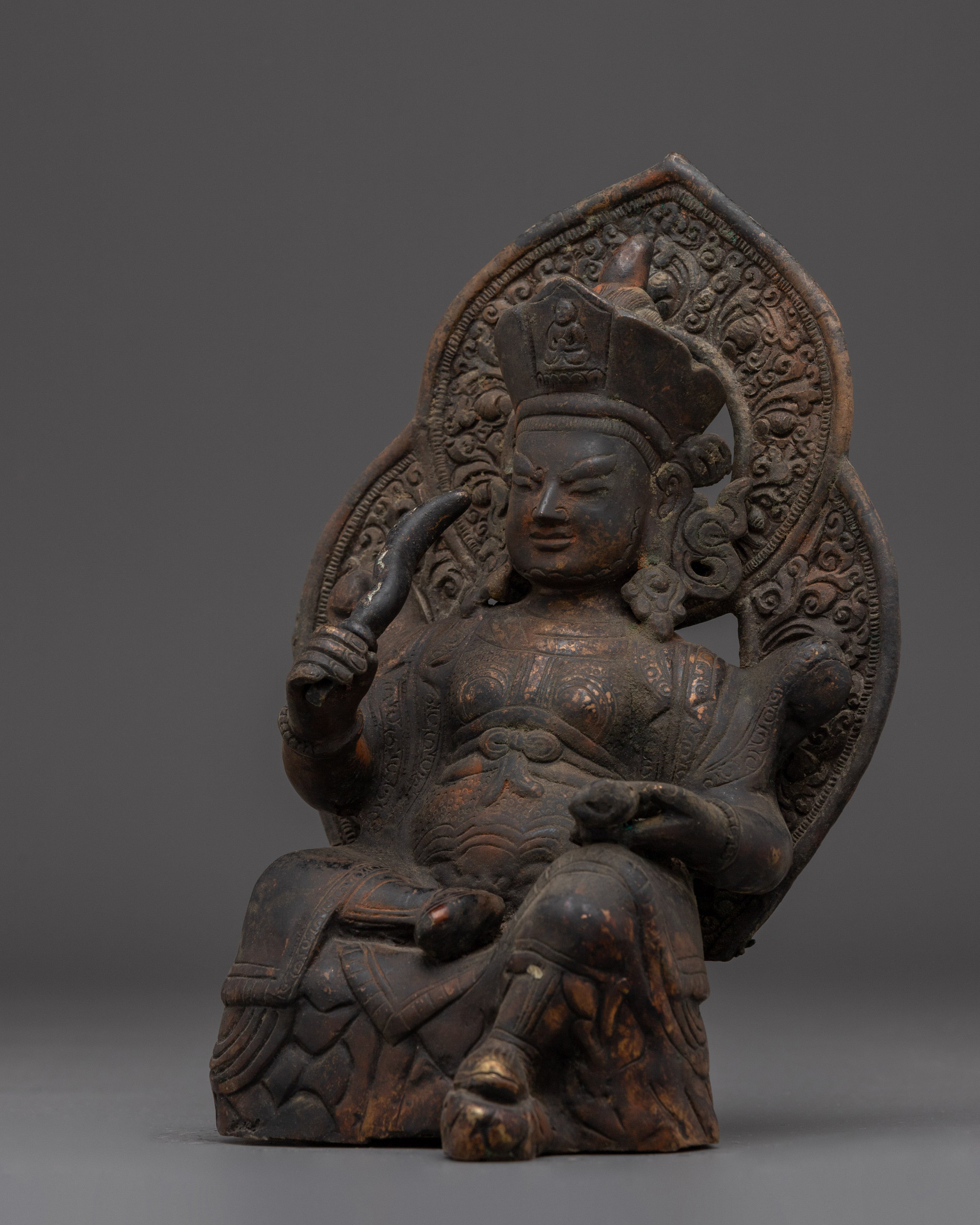 Virudhaka Guardian Deity Statue | Tibetan Protector Sculpture | Handcrafted Antique Copper