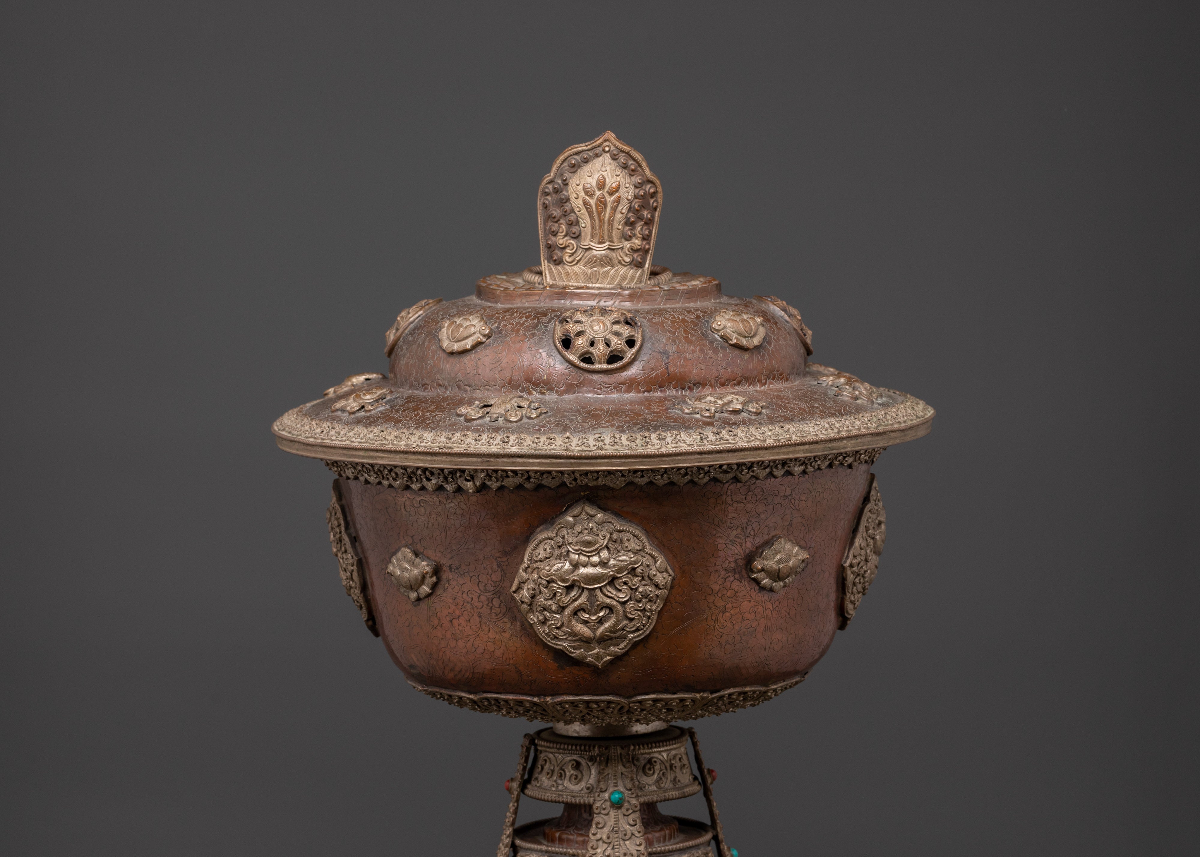 Handmade Spiritual Butter Lamp | Unique Oxidized Copper & Silver Plated Design