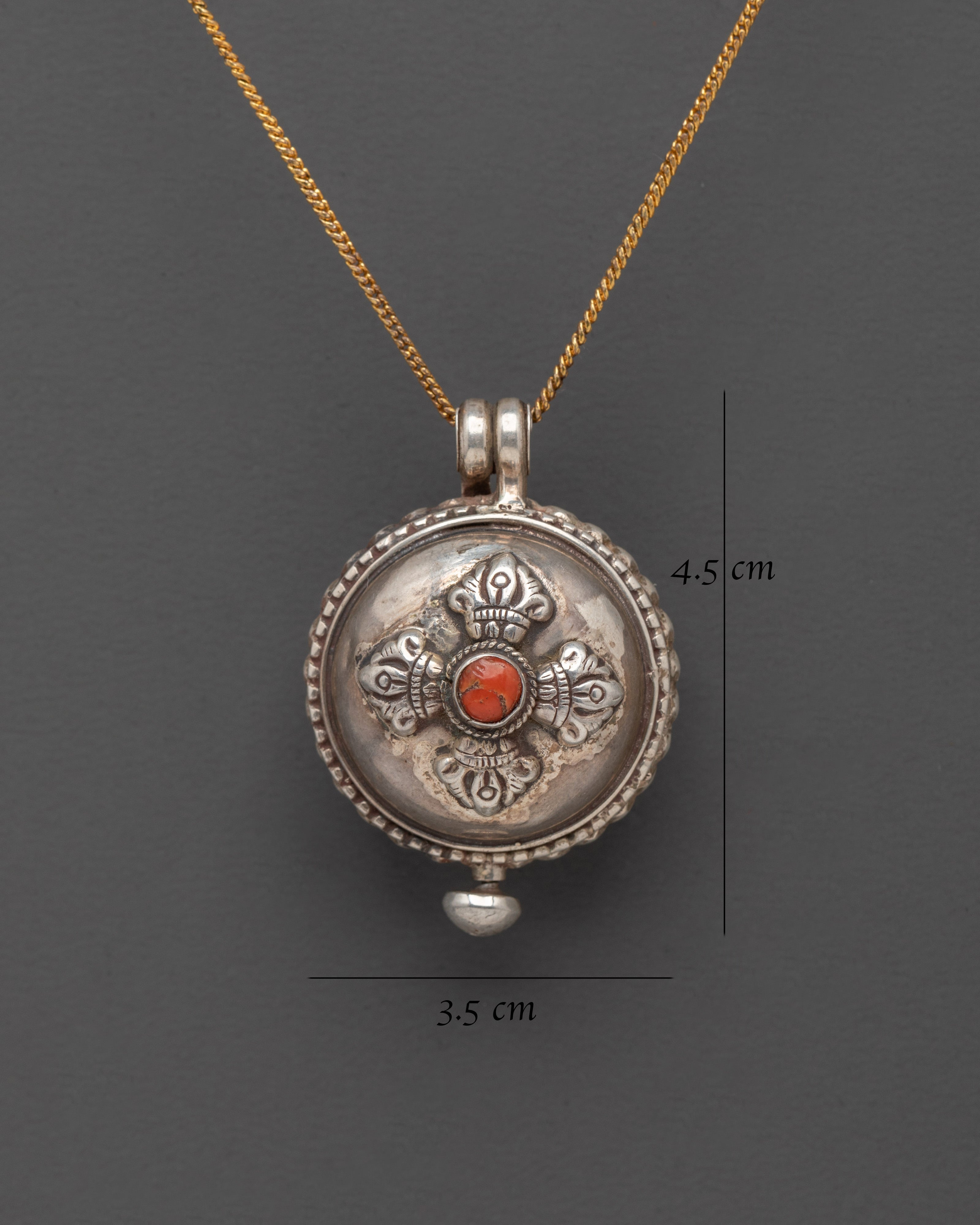 Buddhist Prayer Box Necklace | Nec16983ENRGhauboxlocketklace with Coral Inlay