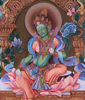 Divine Mother Green Tara Thangka Print | Traditional Artwork | Wall Decors
