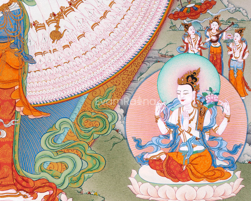 1000 Armed Chenresig Thangka Print | Bodhisattva Canvas Art | Avalokiteshvara Decors