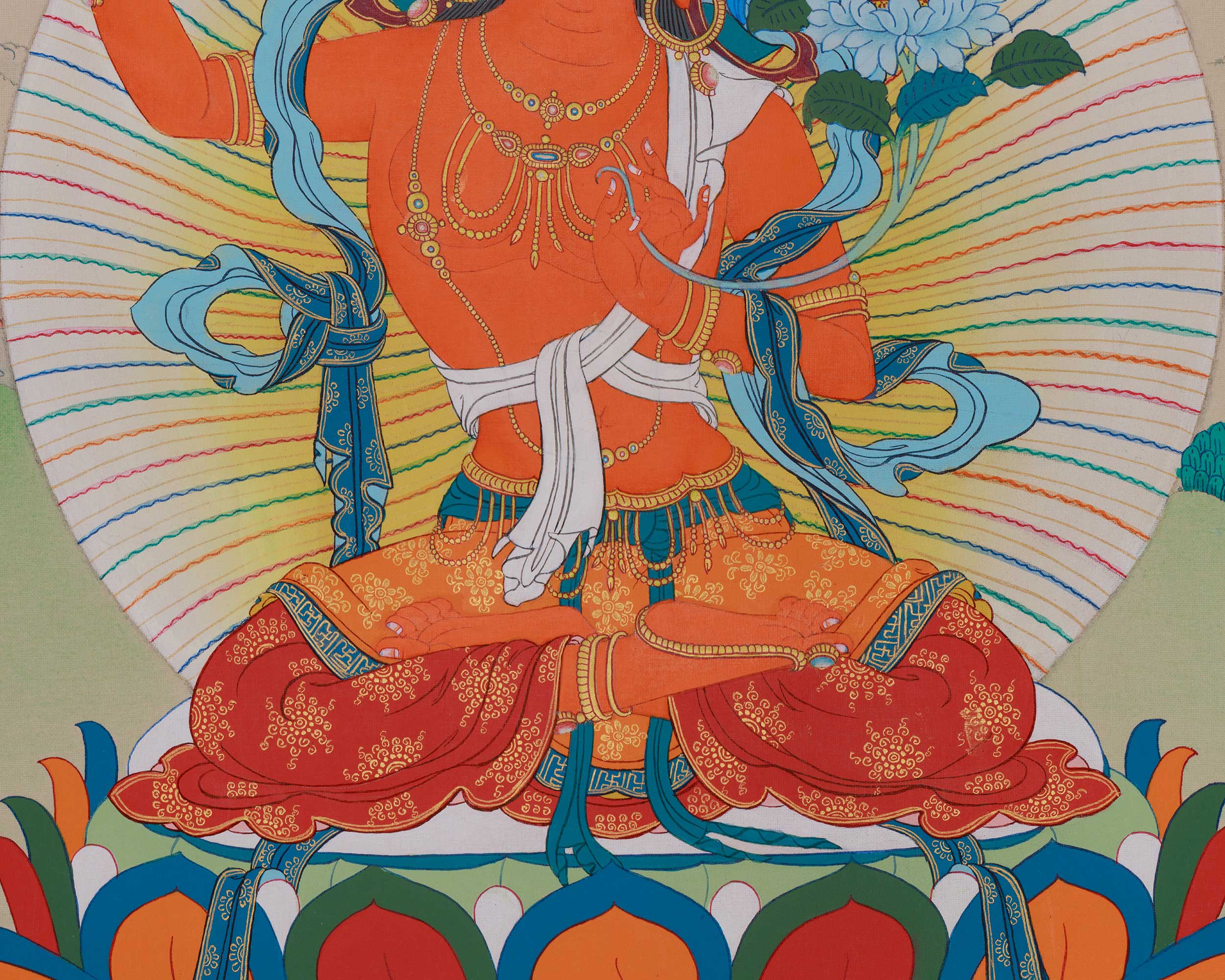 Manjushri Wisdom Deity Art | Sacred Buddhist Thangka | Bodhisattva Wall Decor