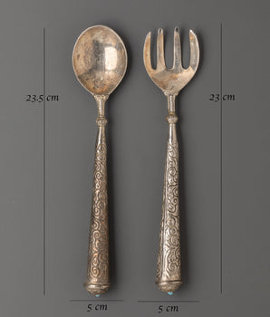 Handcrafted Spoon and Fork Pair | Intricate White Metal Design for Elegant Dining