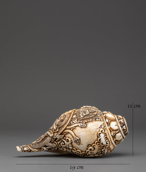 Three Dhyani Buddha and White Tara Carved Conch | Conch Shell