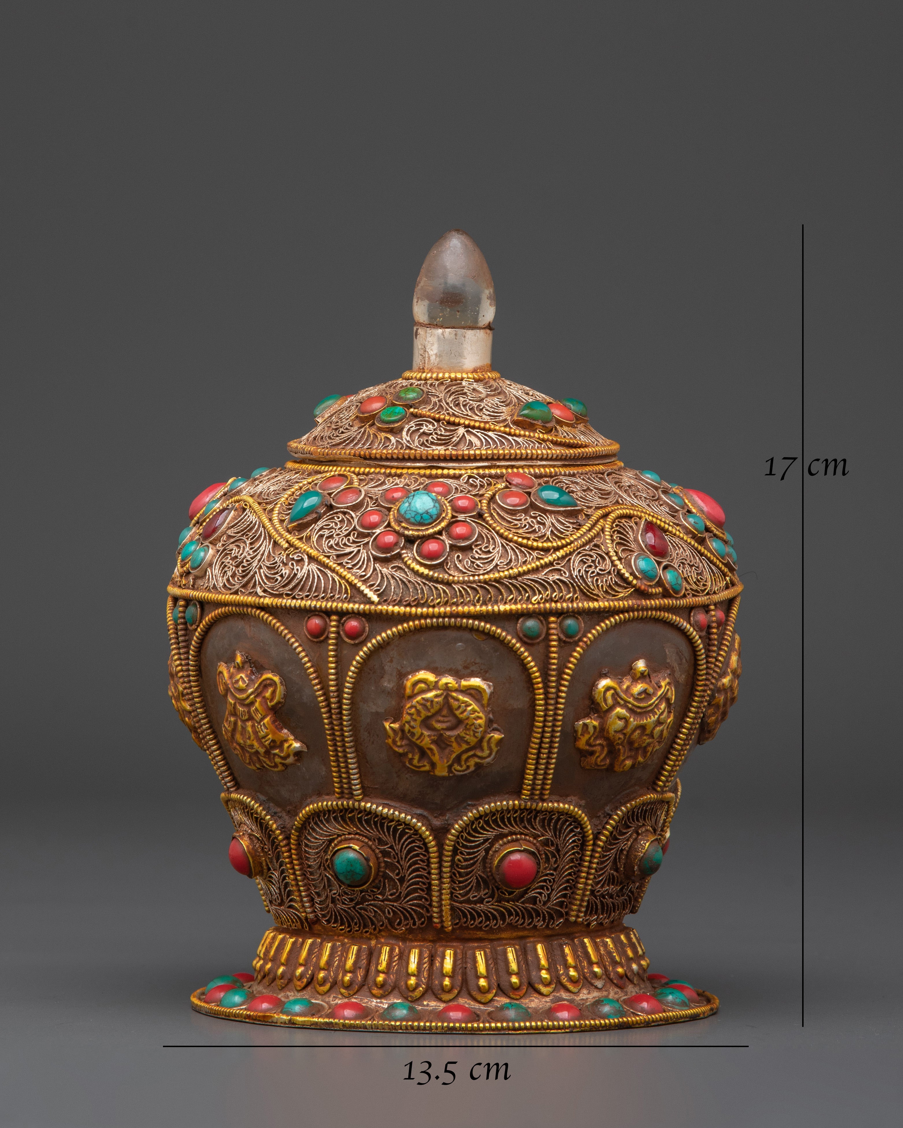 Decorative Rice Pot | Elegant Pot With Crystal, Copper, And Artificial Stones