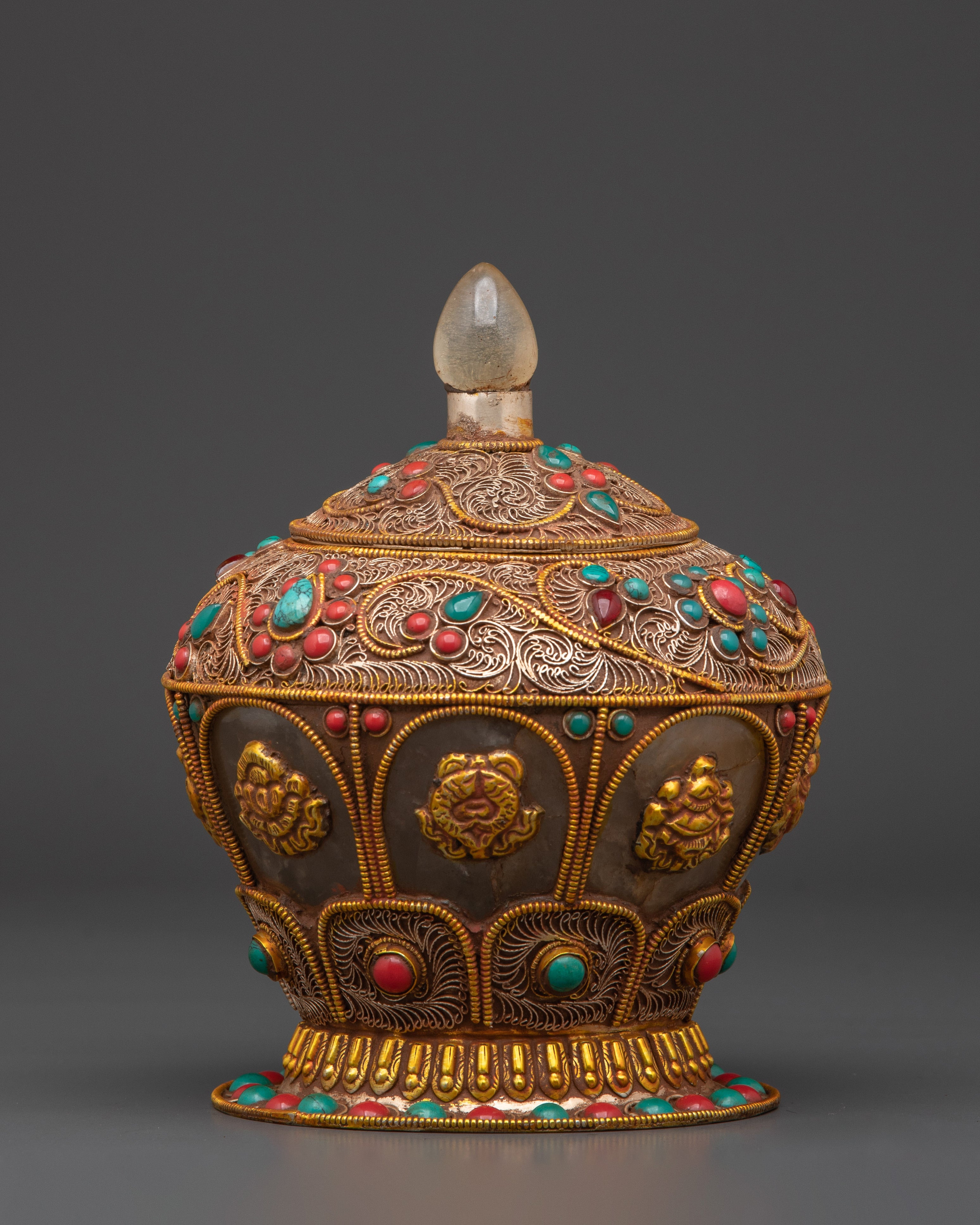 Decorative Rice Pot | Elegant Pot With Crystal, Copper, And Artificial Stones