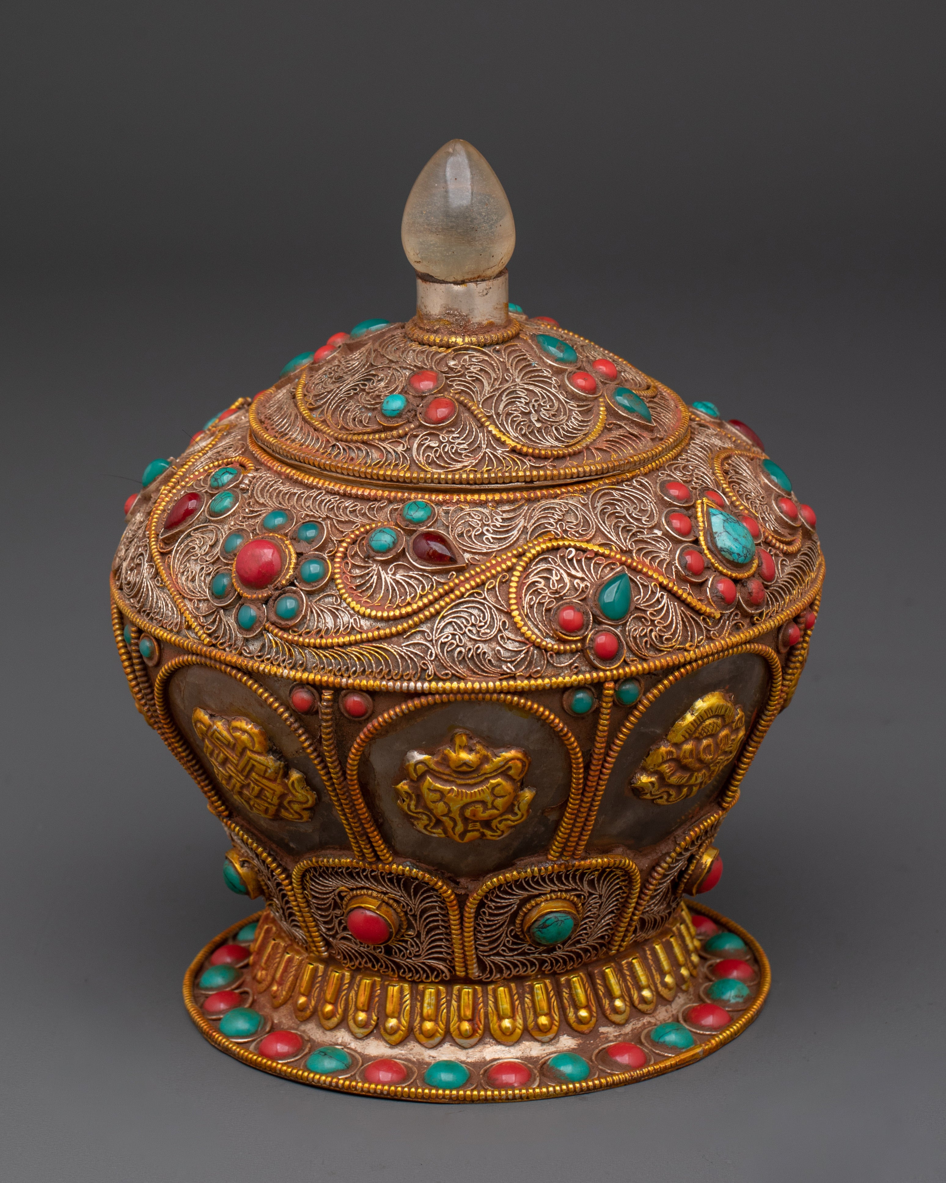 Decorative Rice Pot | Elegant Pot With Crystal, Copper, And Artificial Stones